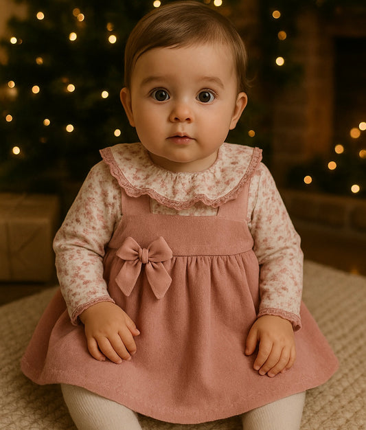 Vestido Aurora  para bebé - Rosa velho -  6 e 12M