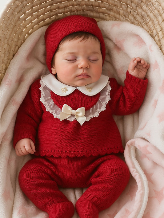 Conjunto saida de maternidade Encanto em malha para bebé - Vermelho