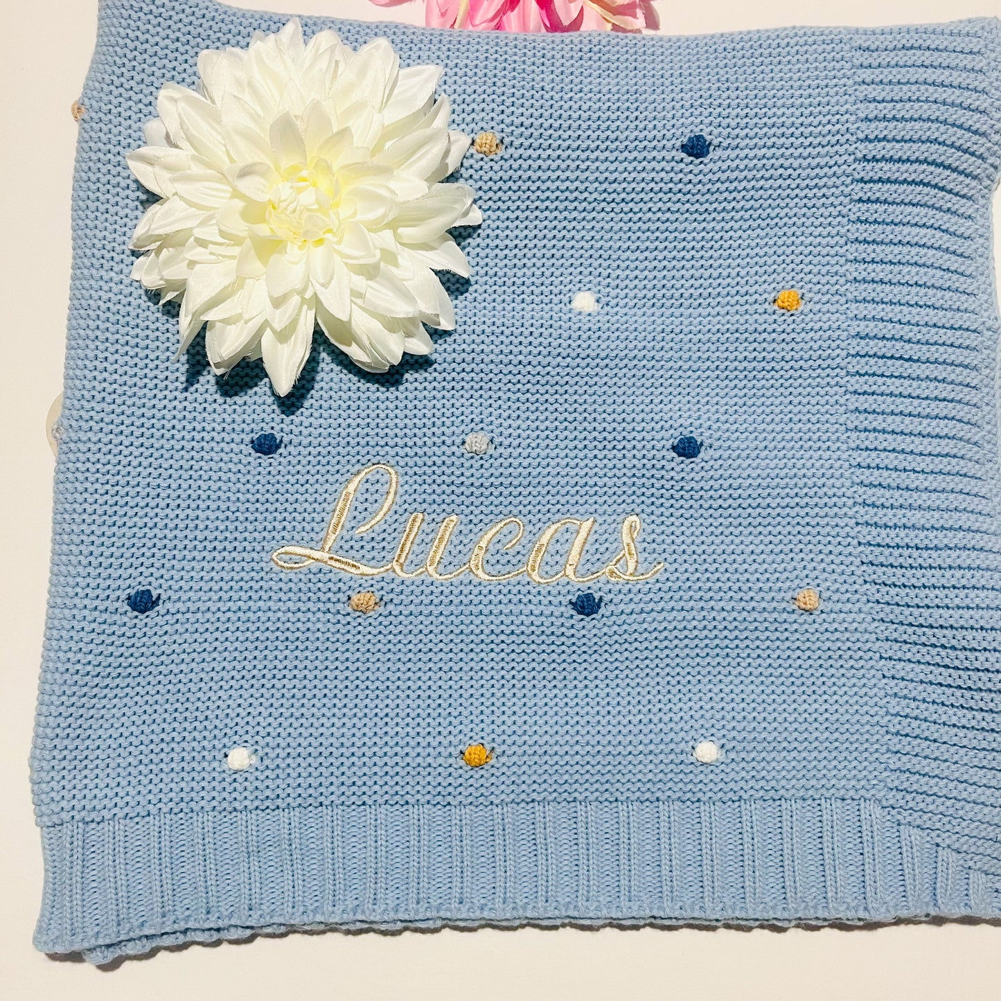 Manta pompom colorido de bebé em malha - Com ou Sem personalização