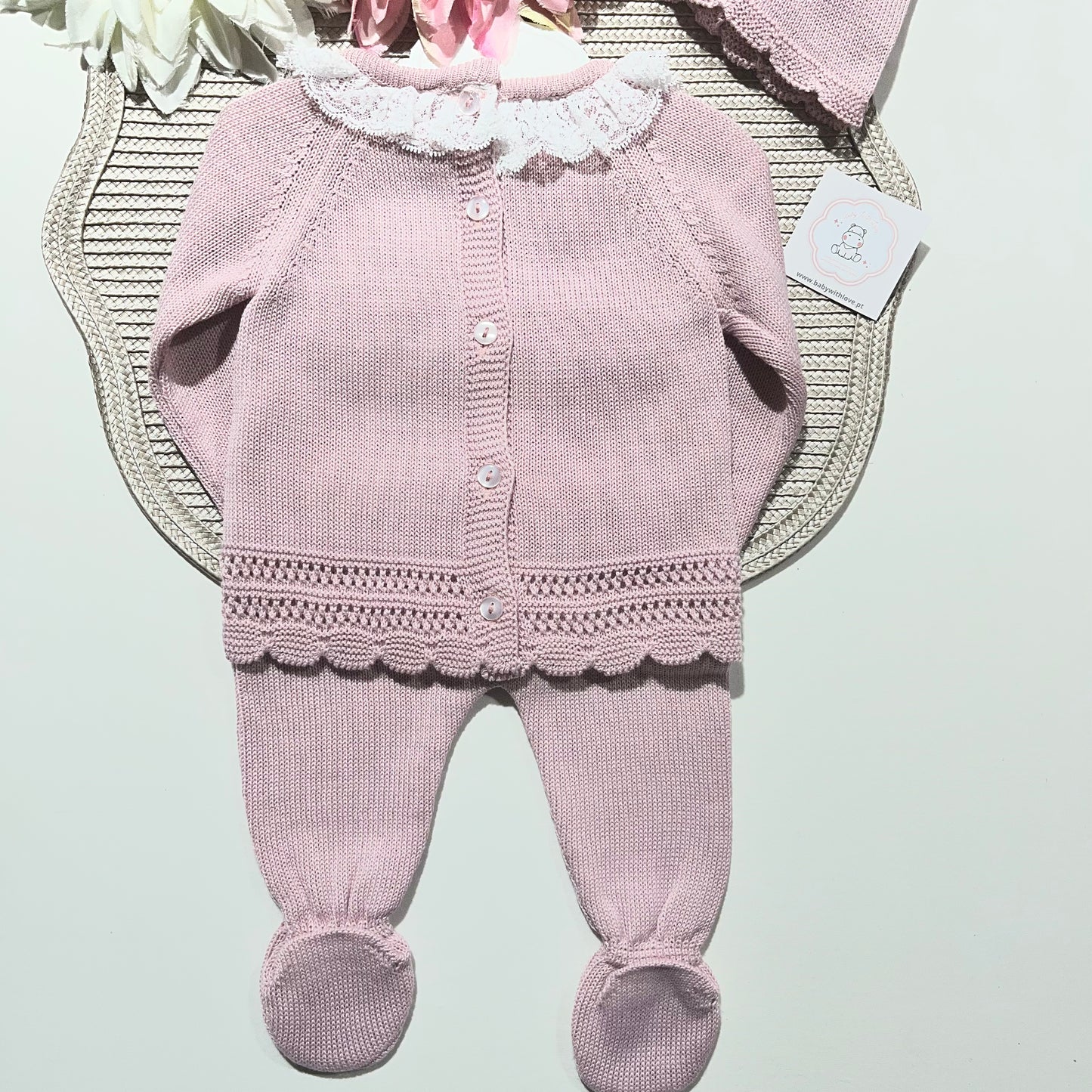 Conjunto Renda para bebé - 0 aos 6M - Rosa velho - Algodão