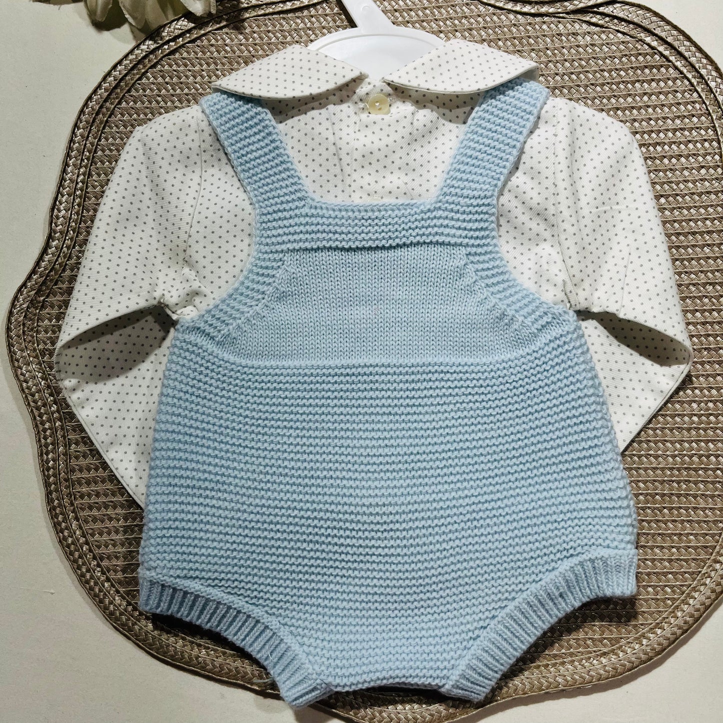 Conjunto Love - Fofo de malha e camisa algodão para bebé - 1 aos 6M - Azul bebé