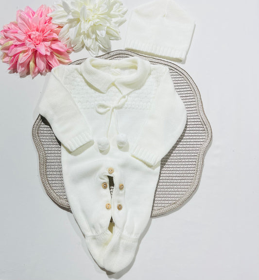 Conjunto Macacão e gorro para bebé - 0/2M - Pérola