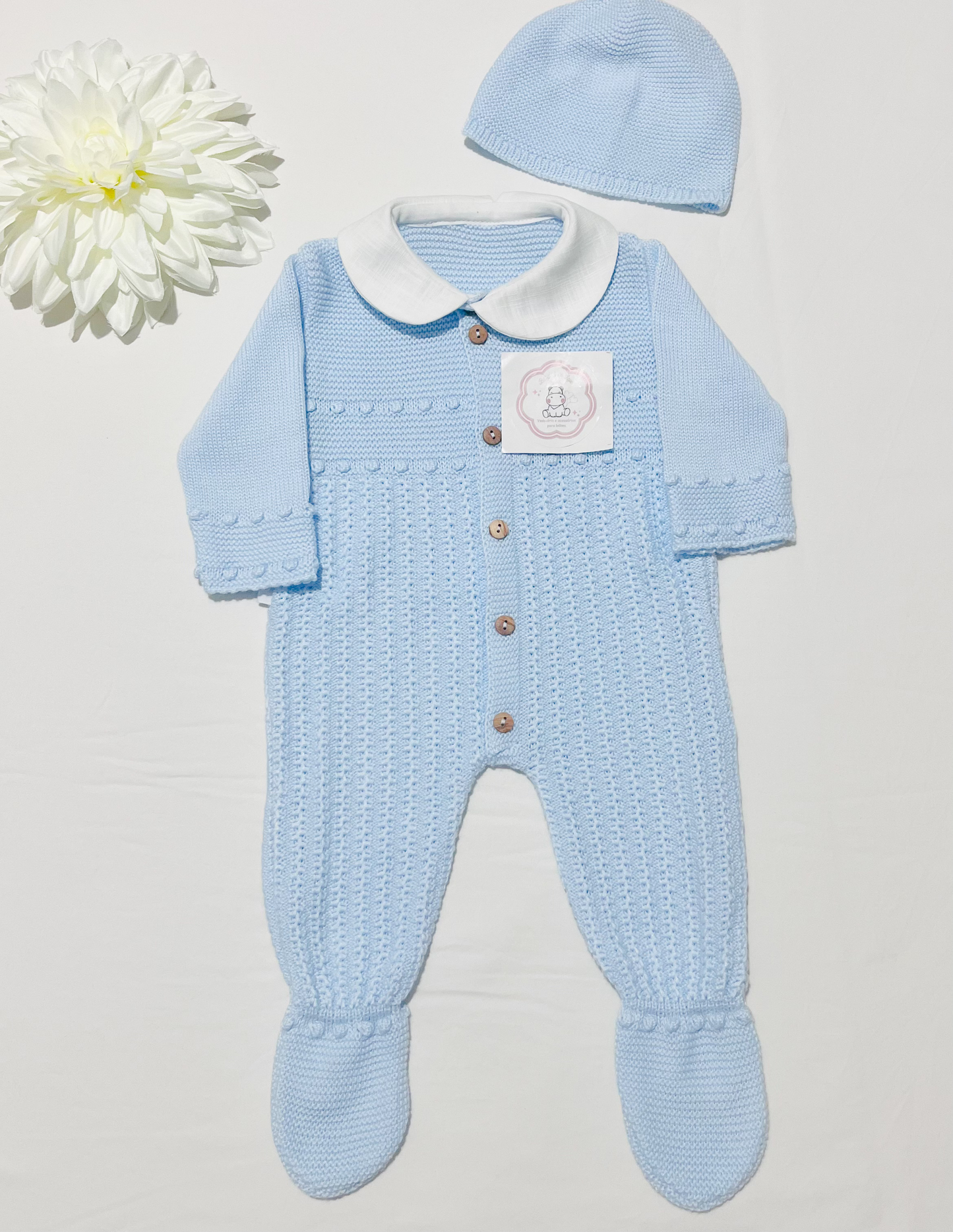Conjunto de bebé em 100% algodão, macacão e gorro malha