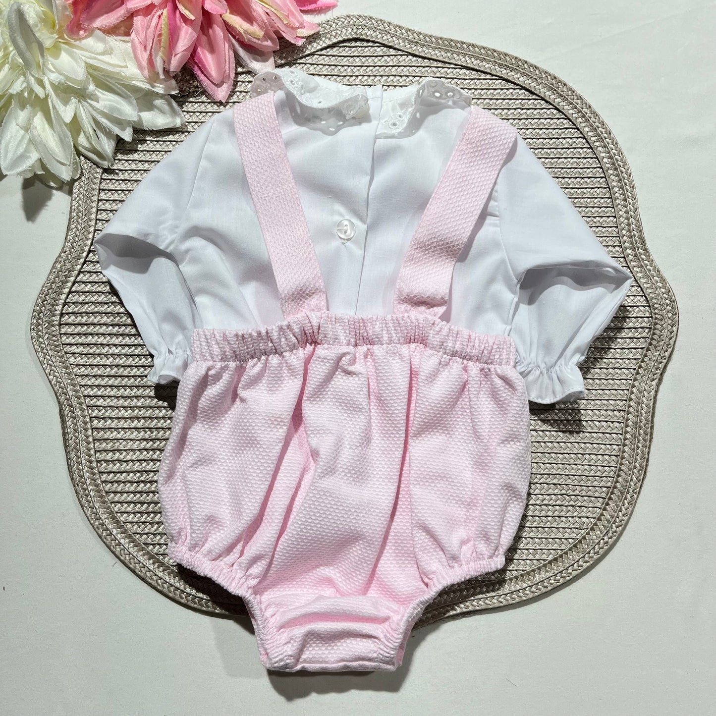 Conjunto Pique- Jardineira + Camisa - 1/3M - Rosa bebé