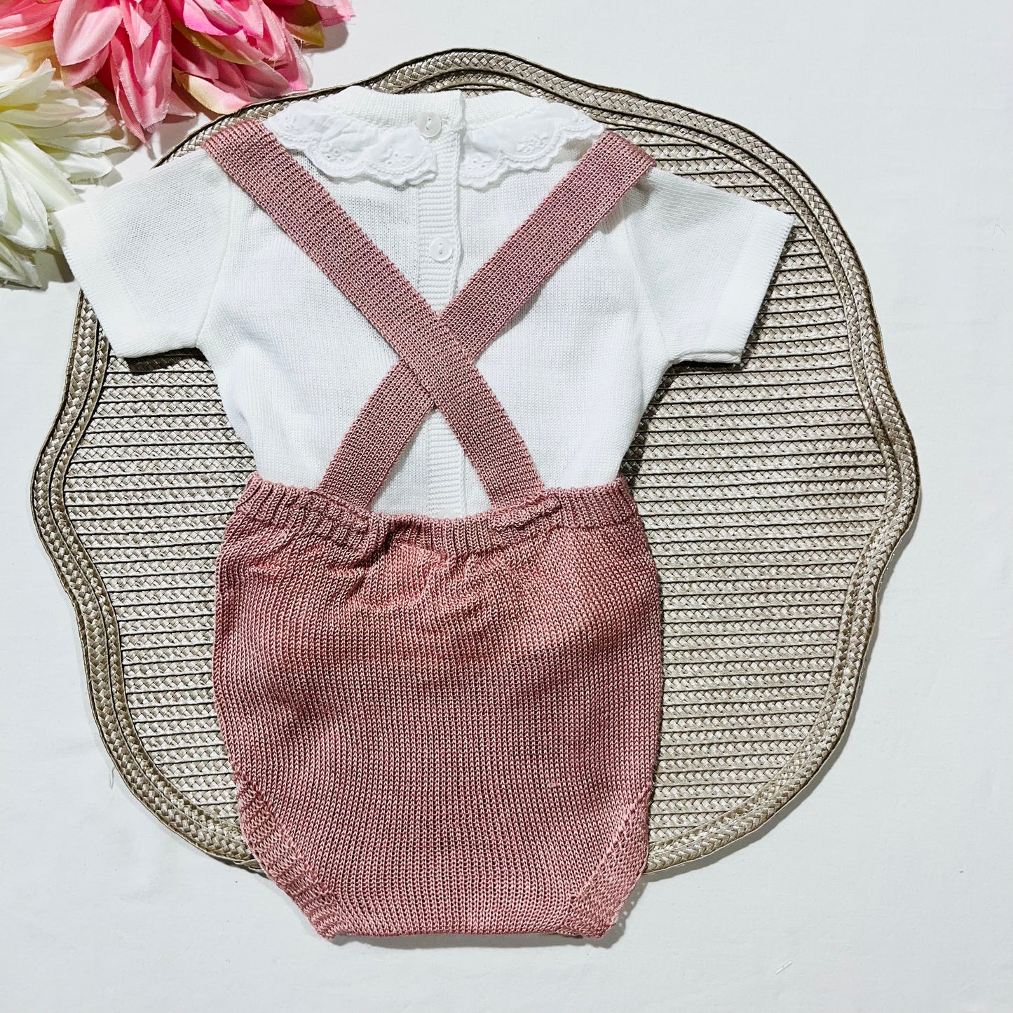 Conjunto saída de maternidade para bebé - Conjunto Laço de bebé em malha - Rosa velho - 2 peças
