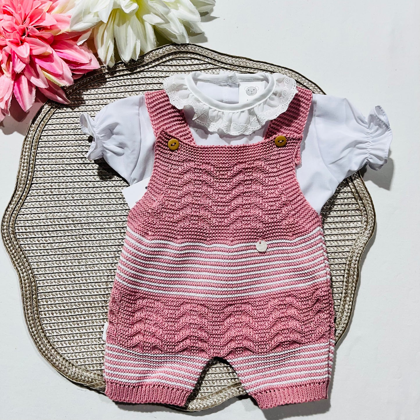 Conjunto saída de maternidade para bebé - Conjunto de Malha para Bebé - Macacão e camisa em Rosa velho