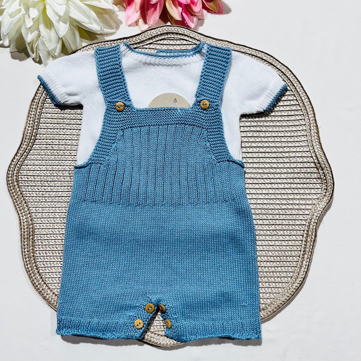 Conjunto saída de maternidade para bebé - Conjunto de malha para Bebé - Camisola e calção em Algodão - Azul Cobalto