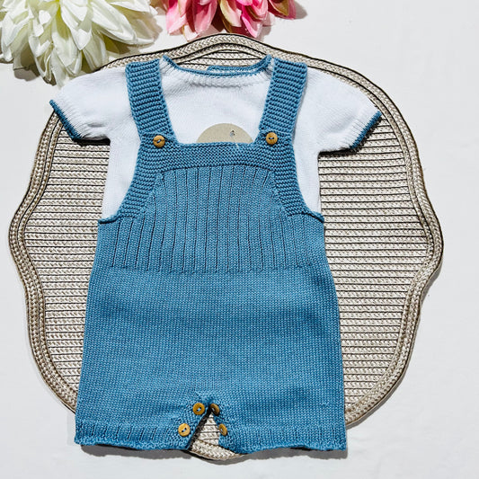 Conjunto saída de maternidade para bebé - Conjunto de malha para Bebé  - Camisola e calção em Algodão - Azul Cobalto
