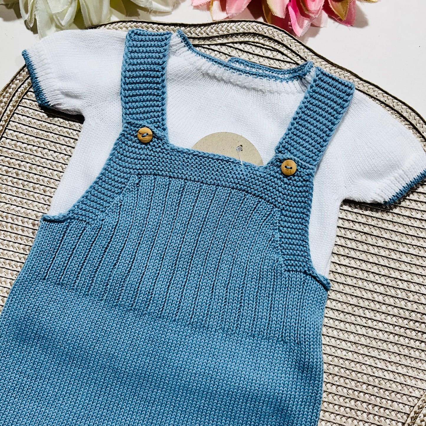 Conjunto saída de maternidade para bebé - Conjunto de malha para Bebé - Camisola e calção em Algodão - Azul Cobalto