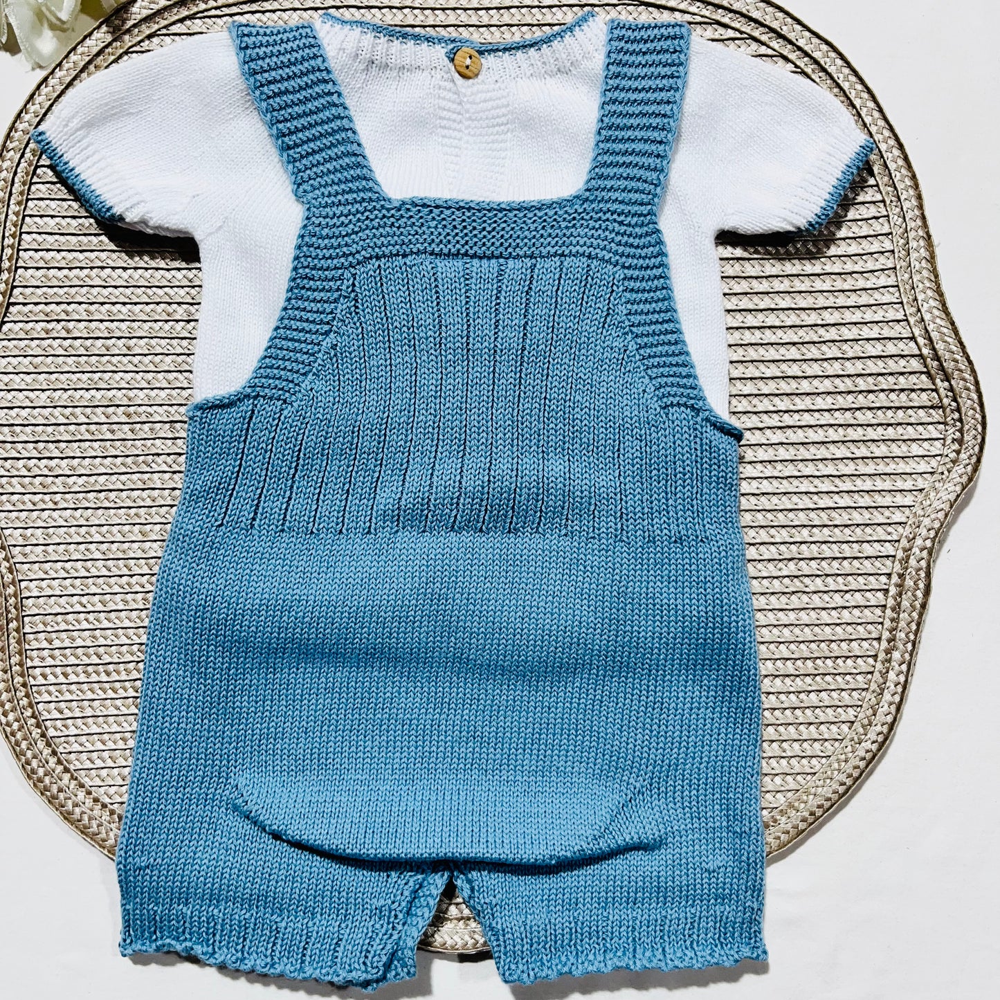 Conjunto saída de maternidade para bebé - Conjunto de malha para Bebé - Camisola e calção em Algodão - Azul Cobalto