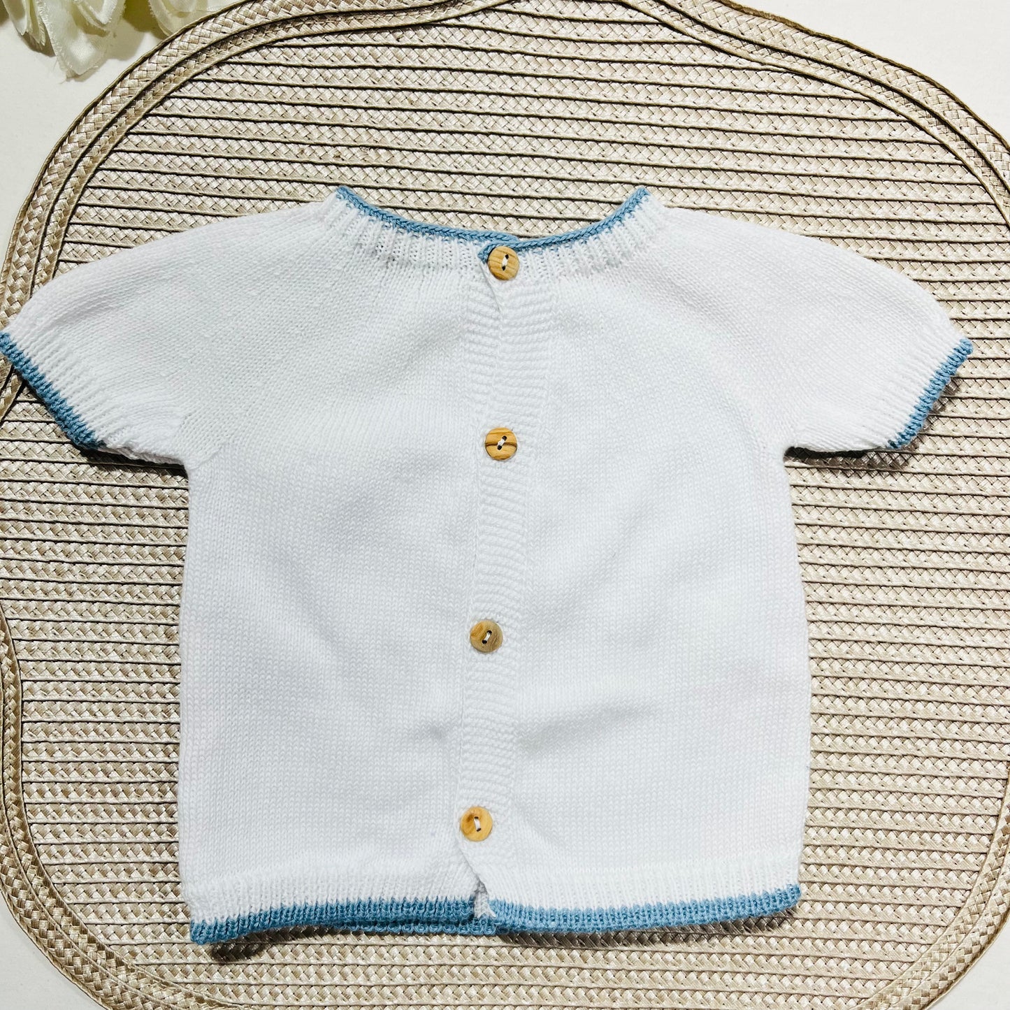 Conjunto saída de maternidade para bebé - Conjunto de malha para Bebé - Camisola e calção em Algodão - Azul Cobalto