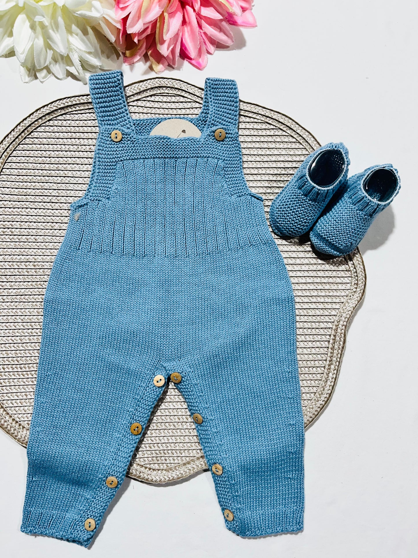 Jardineira + carapins para bebé - Algodão em azul cobalto