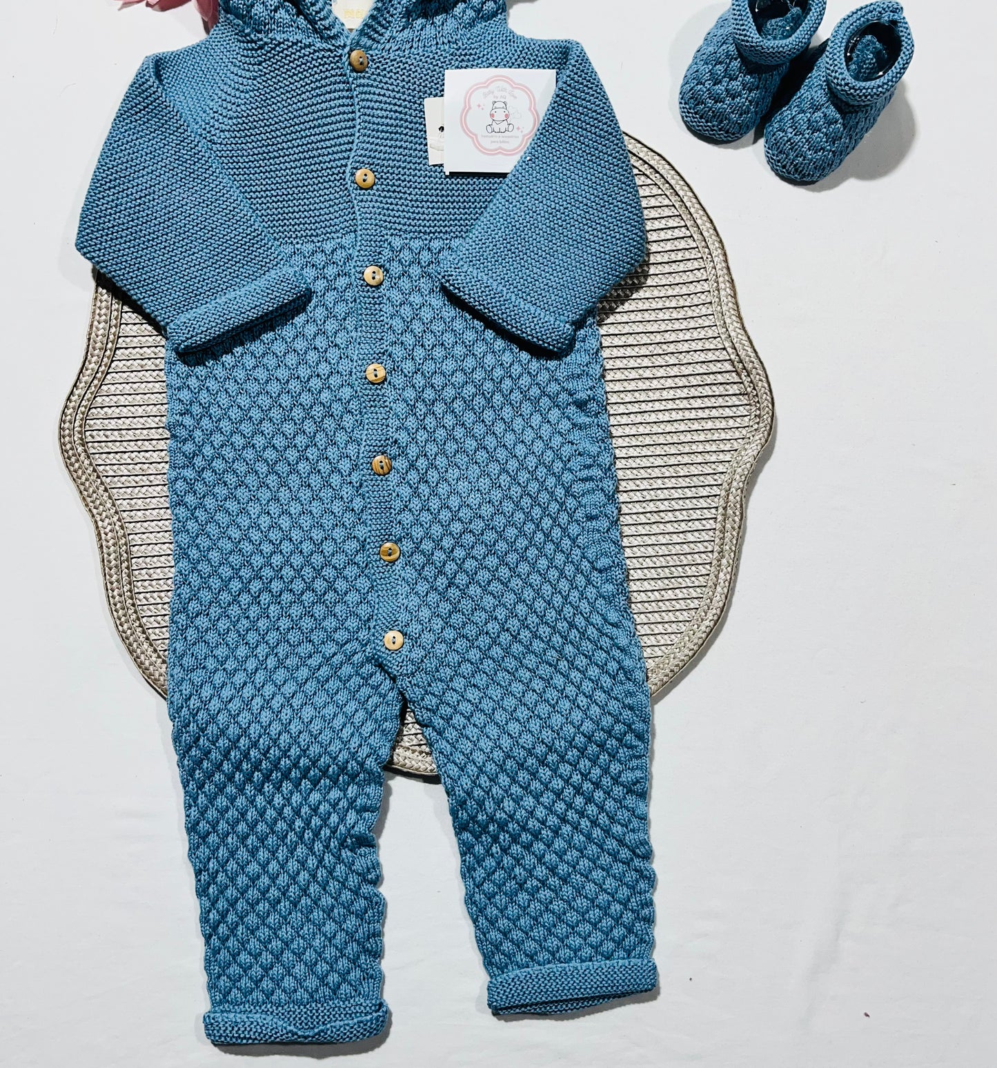 Macacão inteiro de malha de algodão para Bebé - Azul cobalto