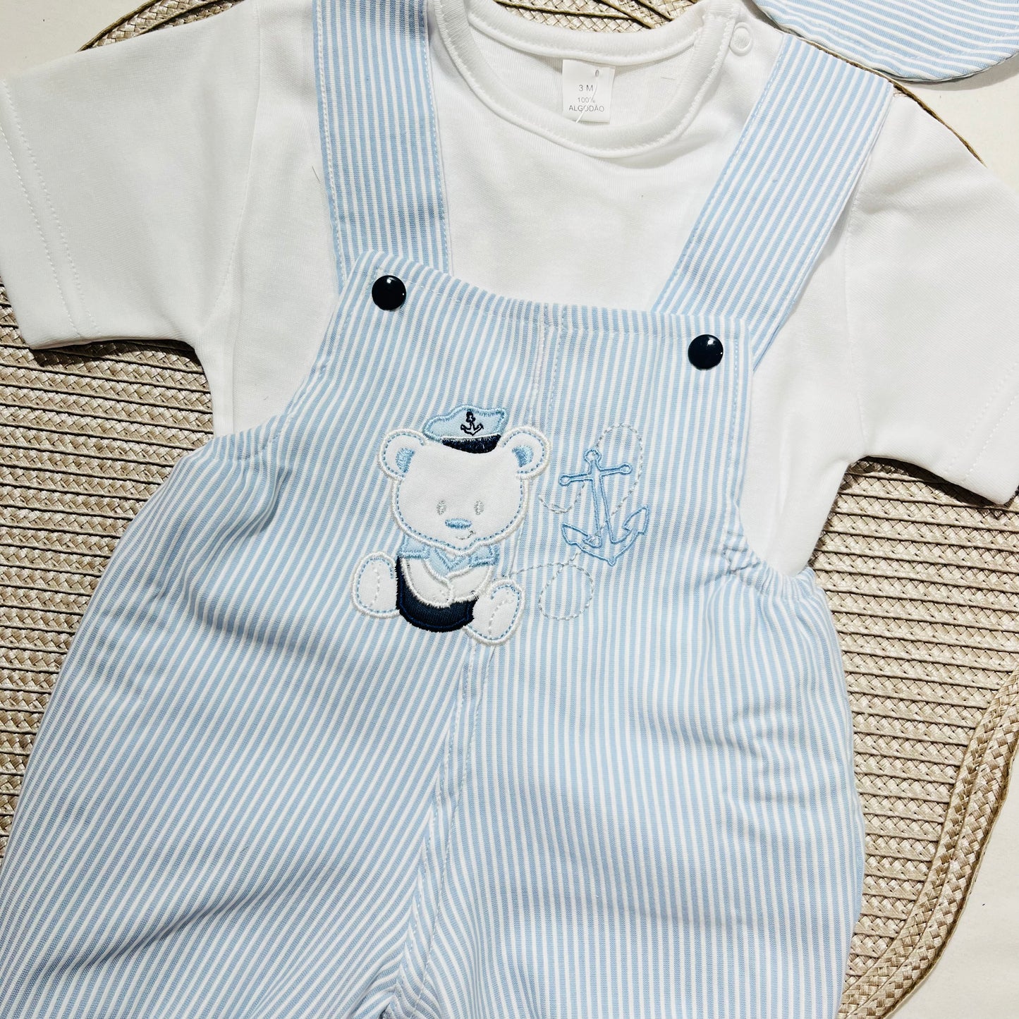 Conjunto de 3 Peças para bebé Marinheiro - Algodão em Azul