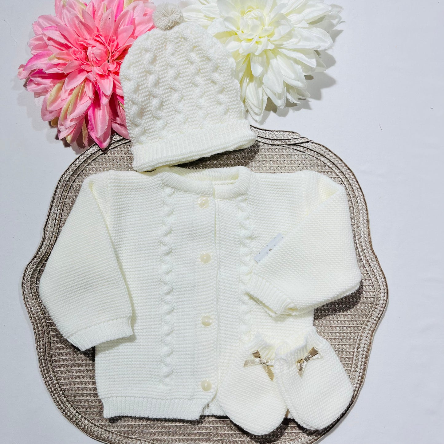 Conjunto de bebé - Casaco + Gorro + luvas - Pérola