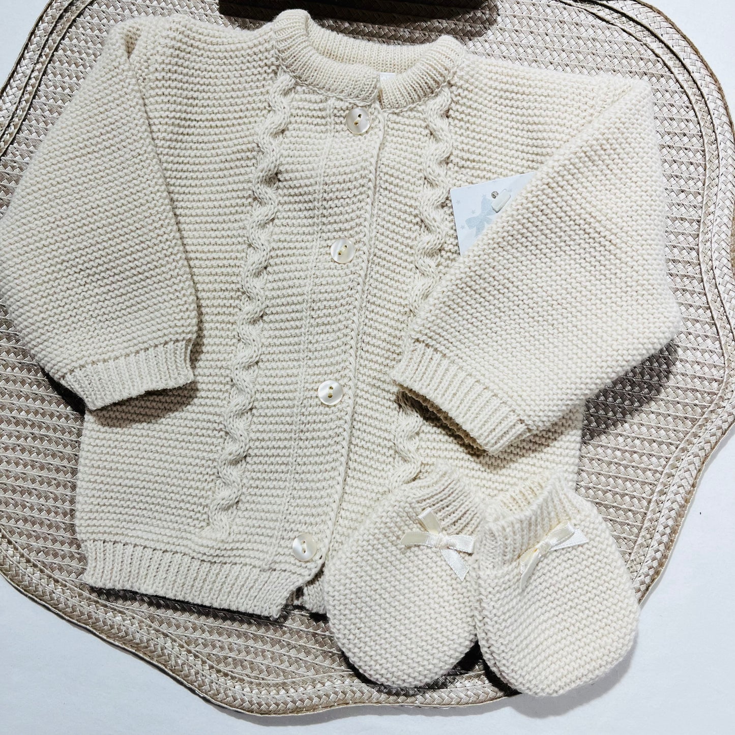Conjunto de bebé - Casaco + Gorro + luvas - Areia
