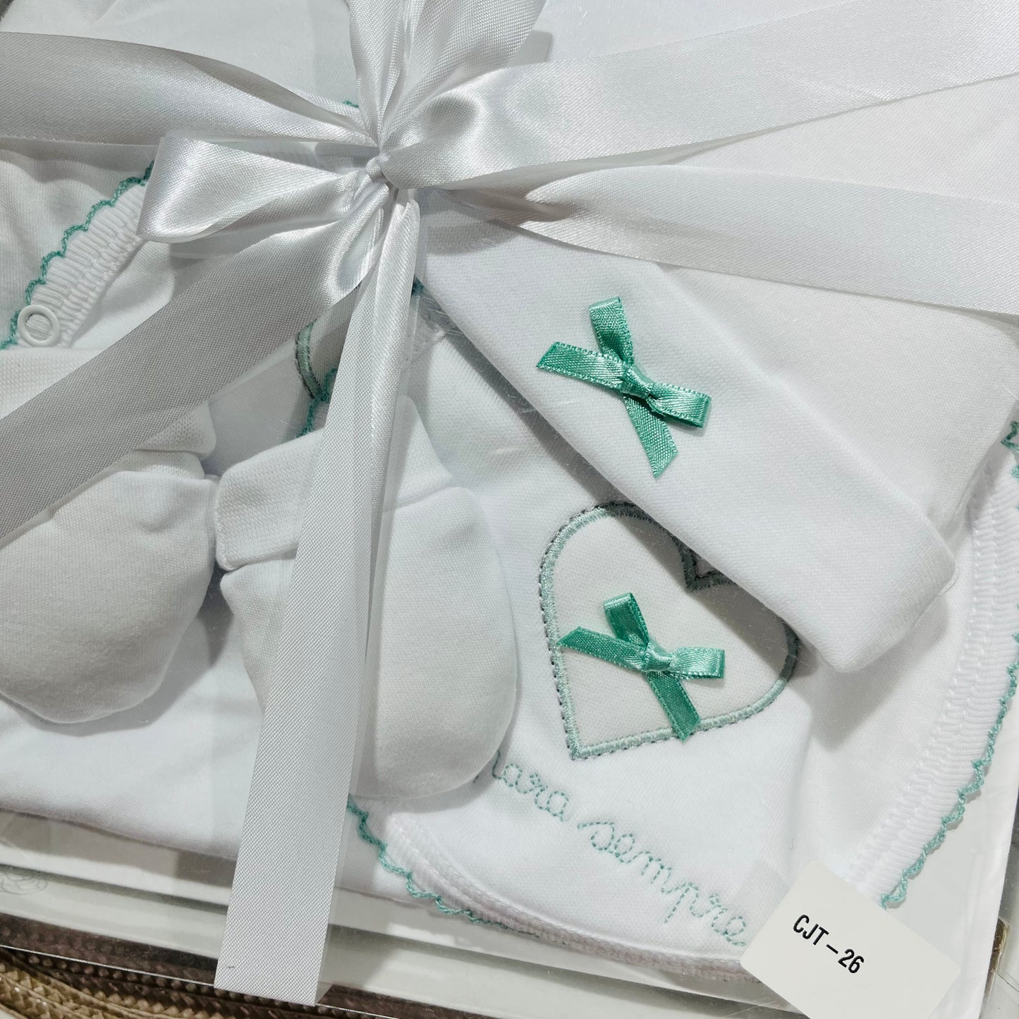 Conjunto interior cardado Amor - 100% algodão bebé - Verde seco