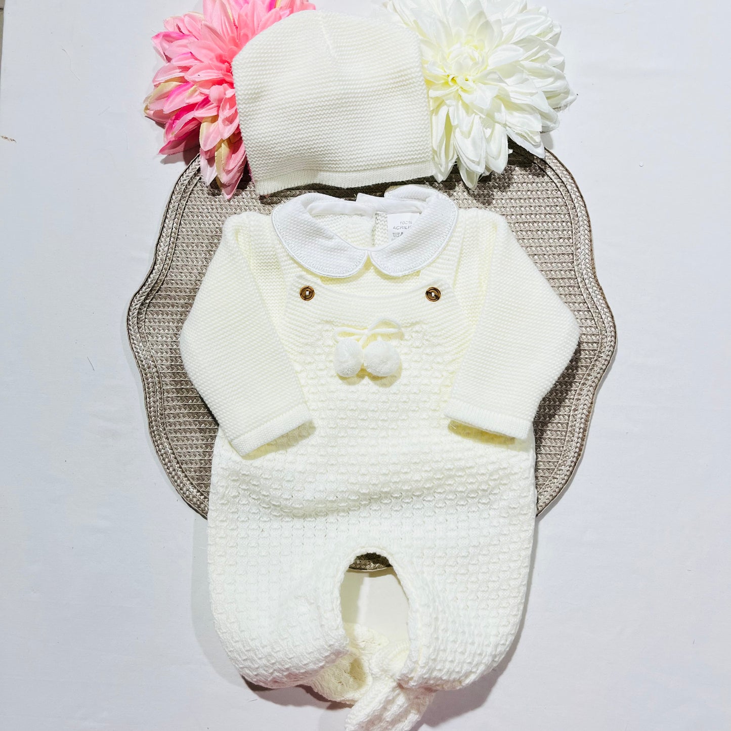 Conjunto de jardineira Pompom para bebé - Pérola