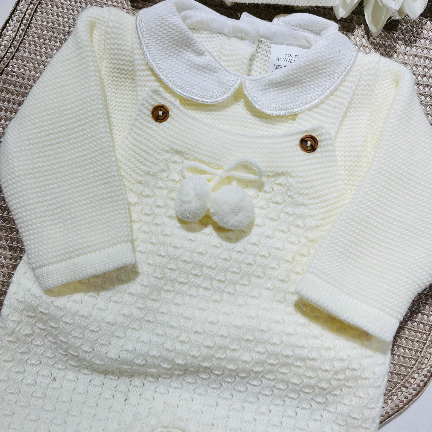 Conjunto de jardineira Pompom para bebé - Pérola