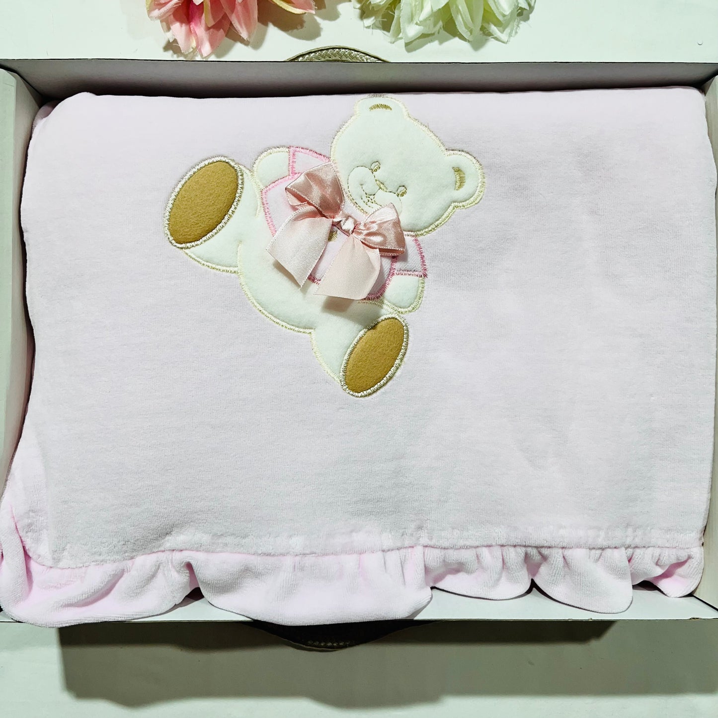 Conjunto em veludo - Manta + Babygrow - 1M - Rosa