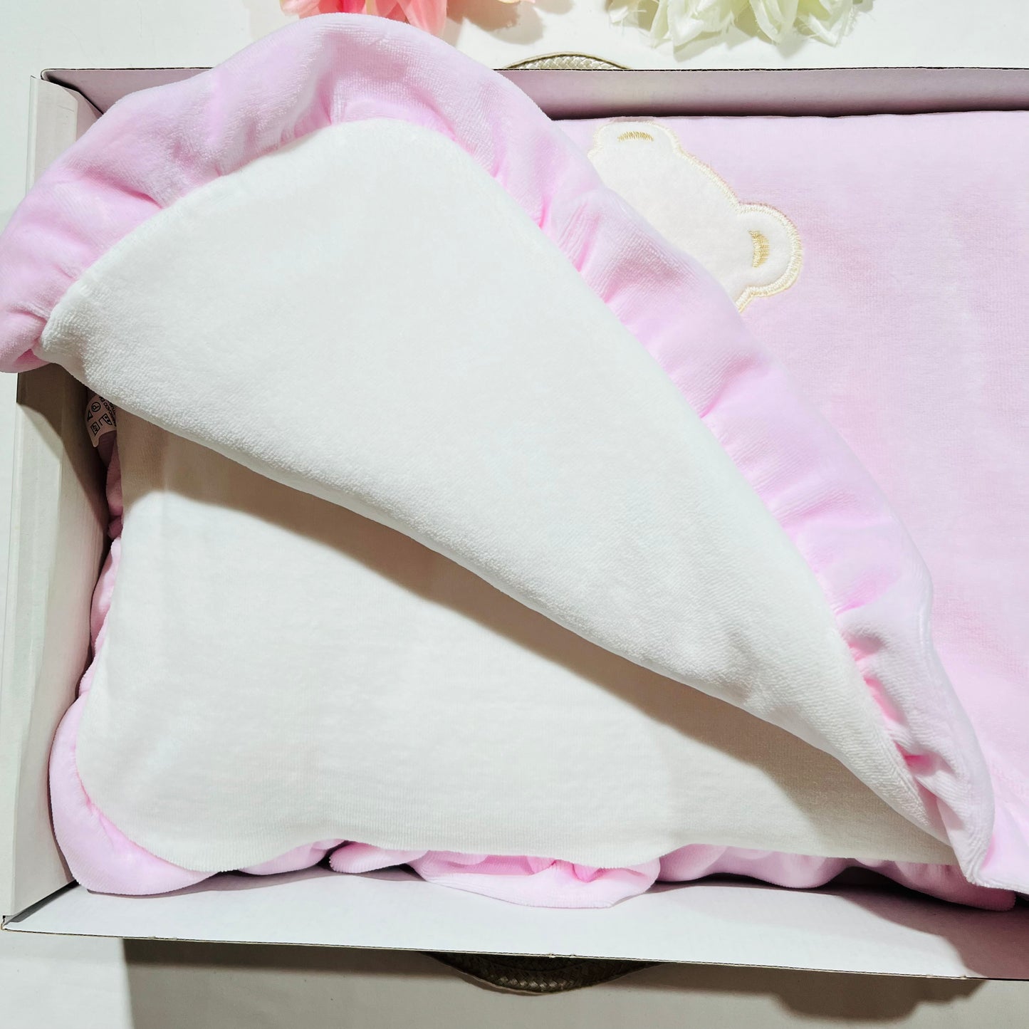 Conjunto em veludo - Manta + Babygrow - 1M - Rosa