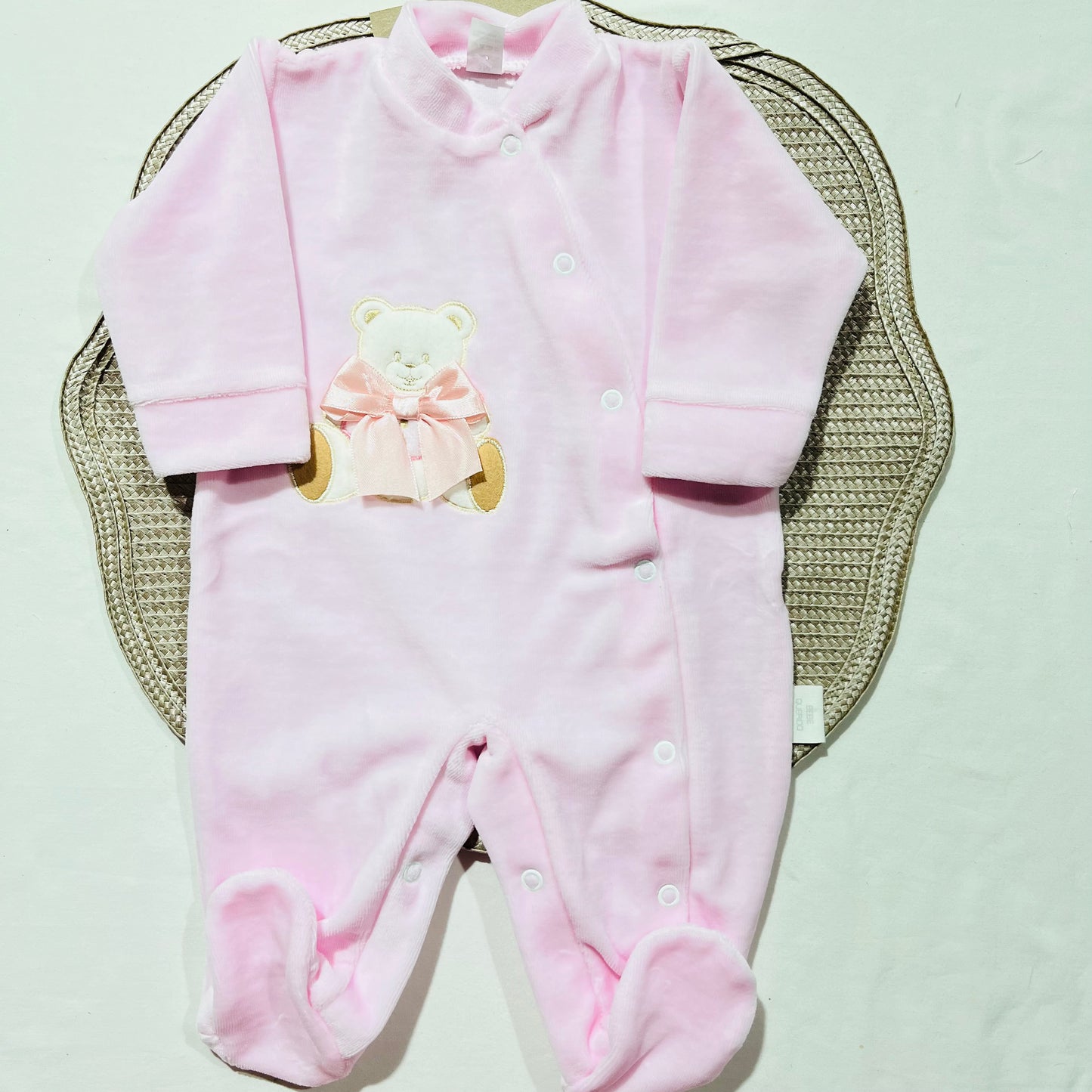 Conjunto em veludo - Manta + Babygrow - 1M - Rosa
