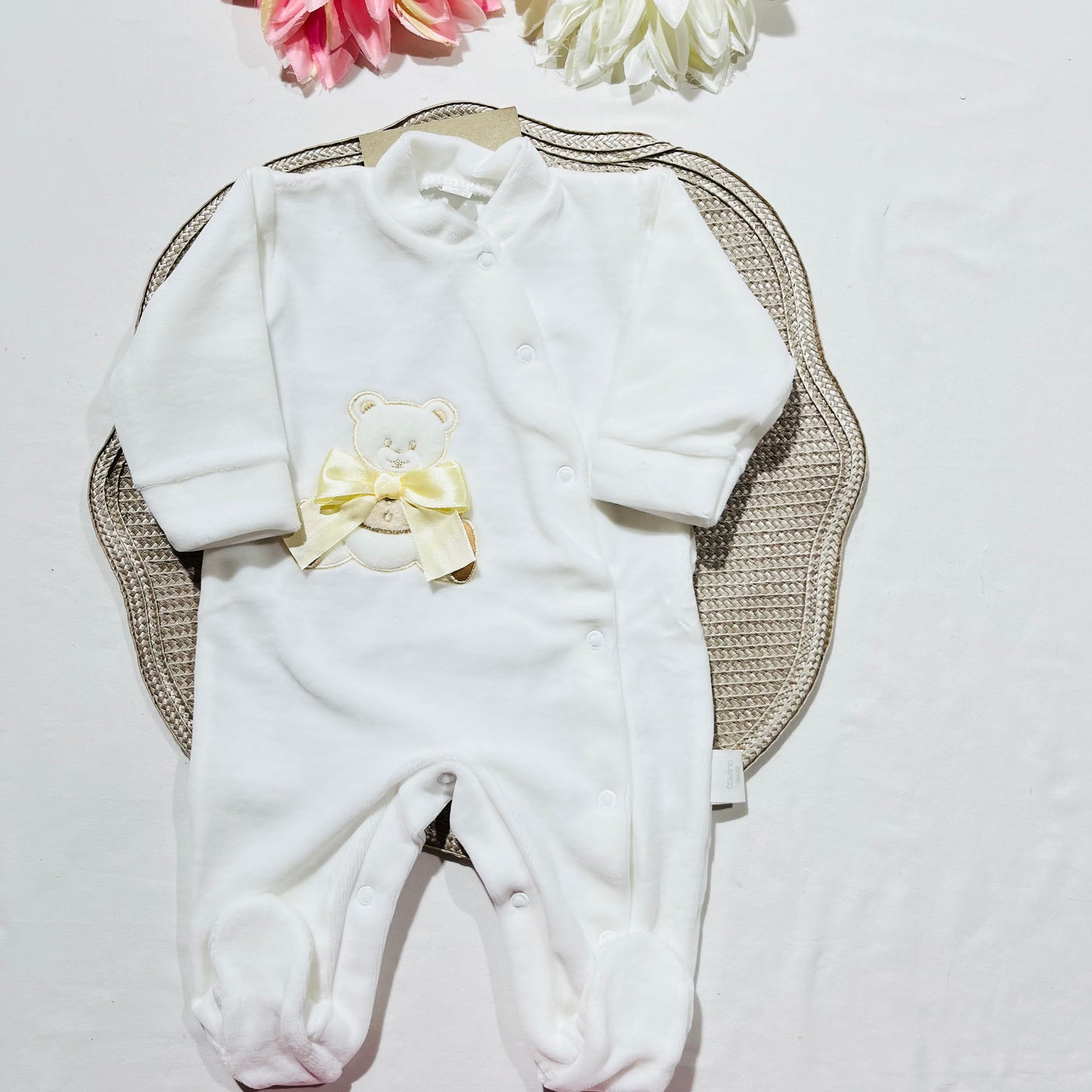 Conjunto em veludo - Manta + Babygrow - 1M - Pérola