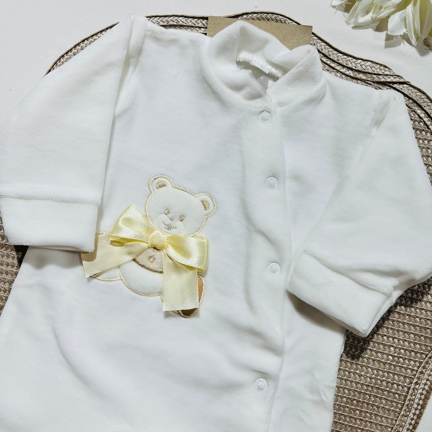 Conjunto em veludo - Manta + Babygrow - 1M - Pérola
