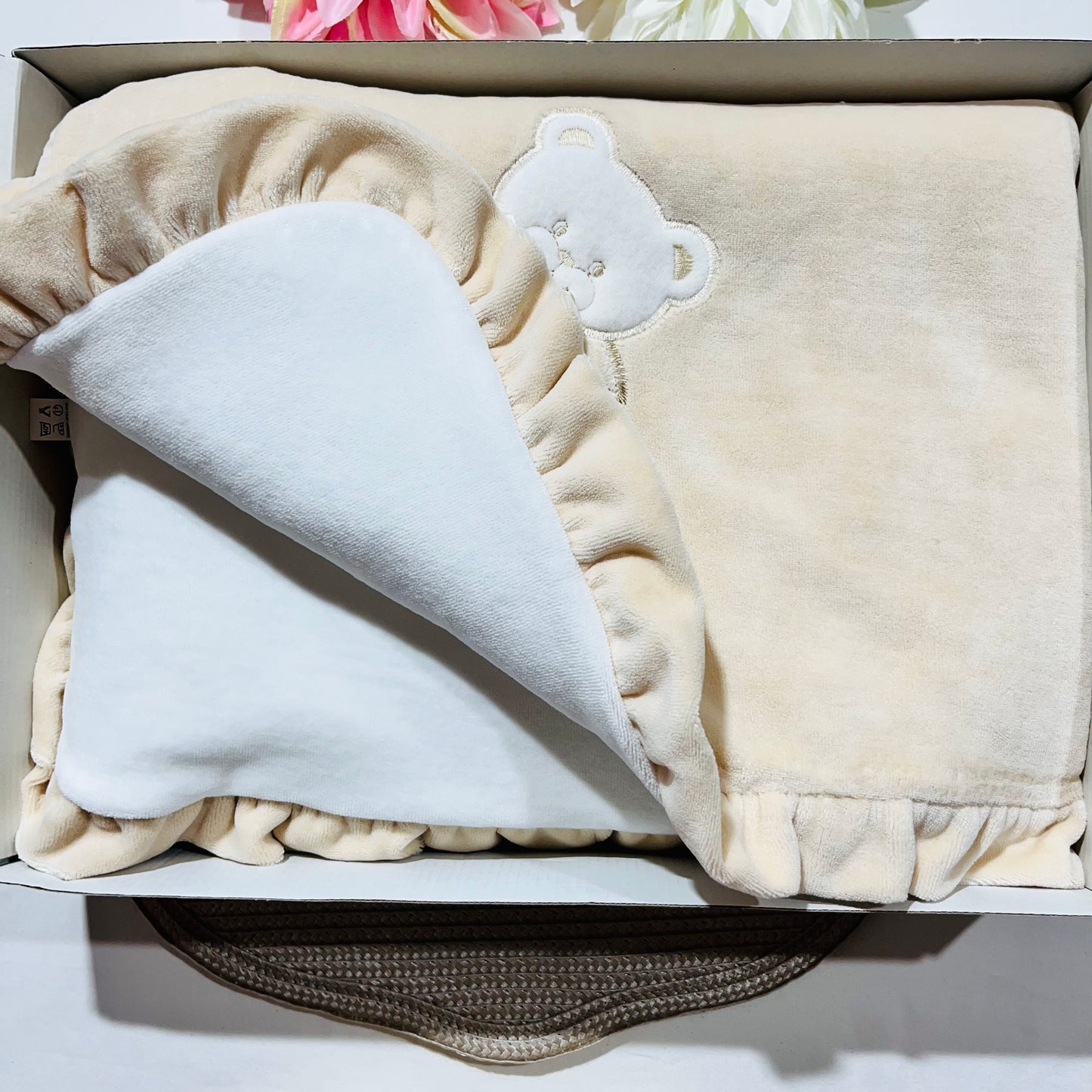 Conjunto em veludo - Manta + Babygrow - 1M - Areia