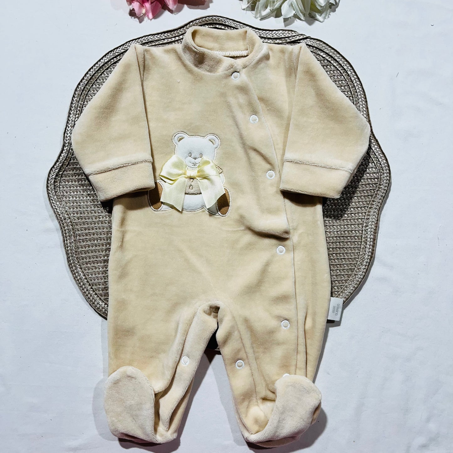 Conjunto em veludo - Manta + Babygrow - 1M - Areia