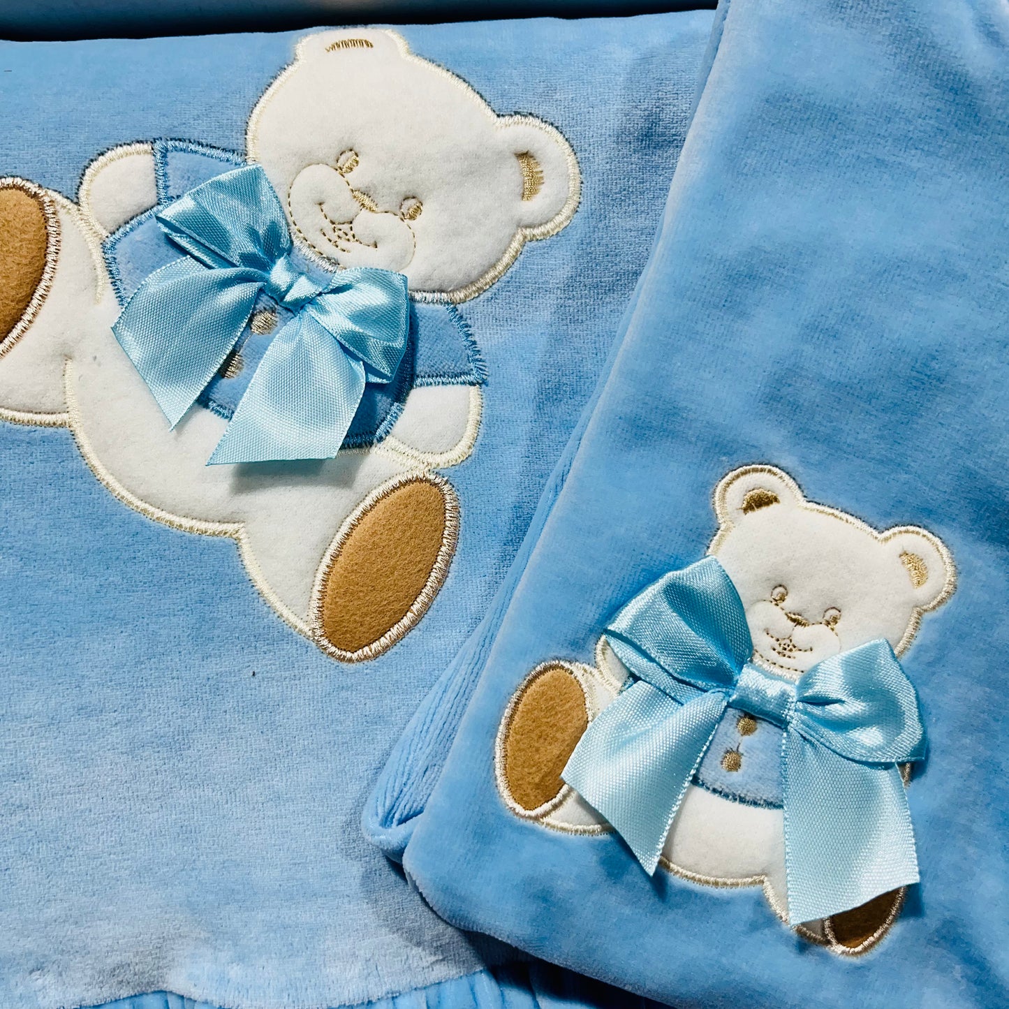 Conjunto em veludo - Manta + Babygrow - 1M - Azul