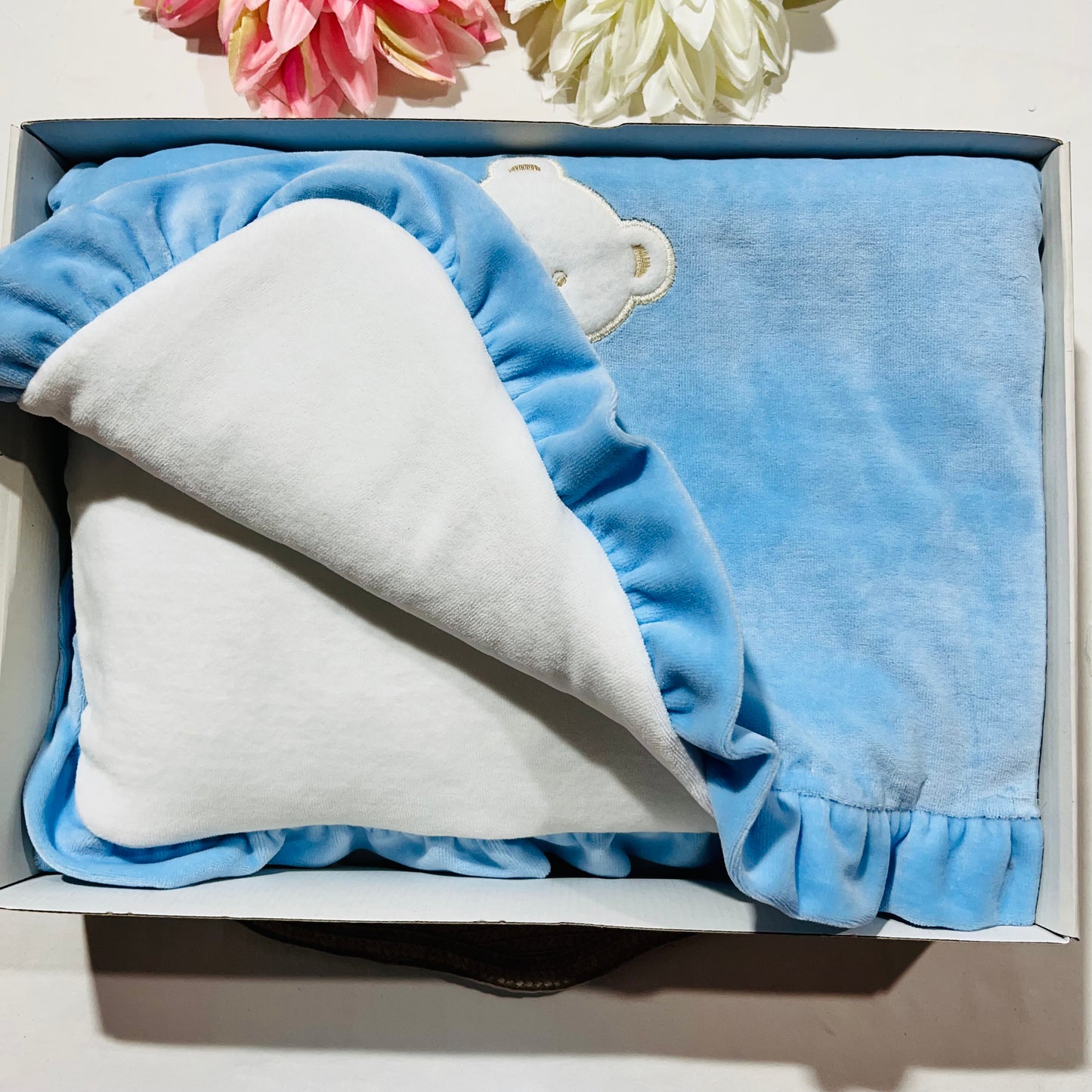 Conjunto em veludo - Manta + Babygrow - 1M - Azul