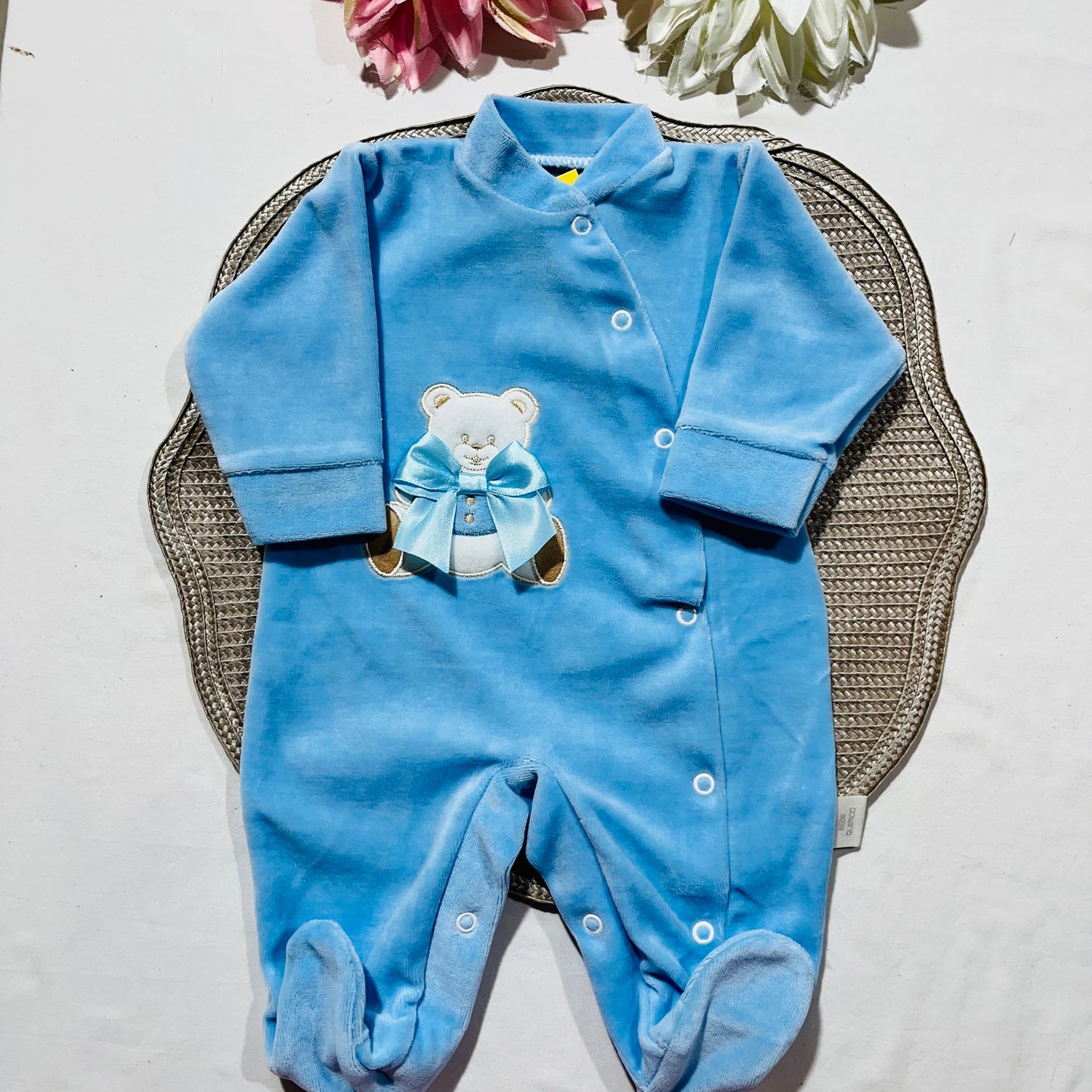 Conjunto em veludo - Manta + Babygrow - 1M - Azul