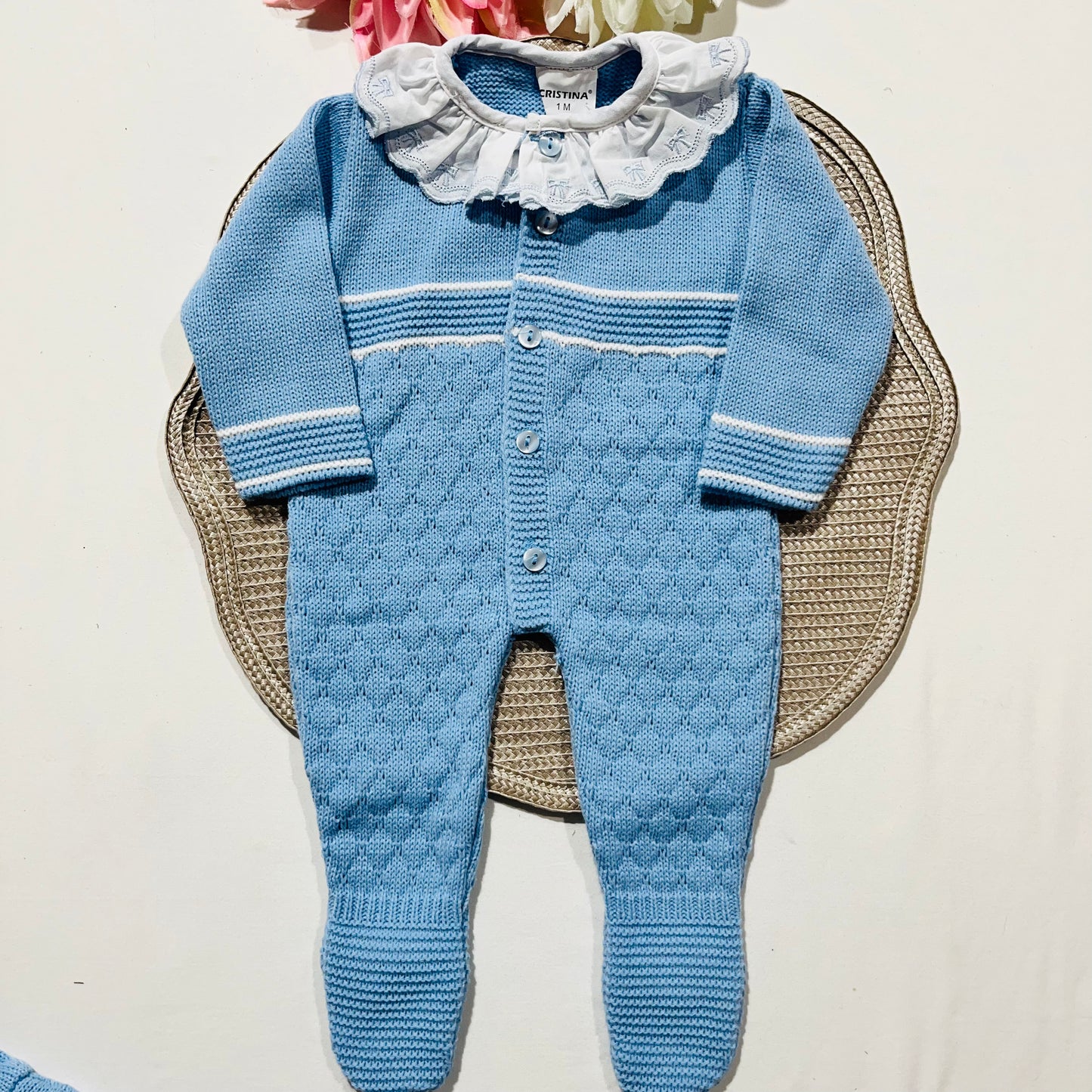 Conjunto Dinis em malha para bebé - 1,3 e 6M -Azul