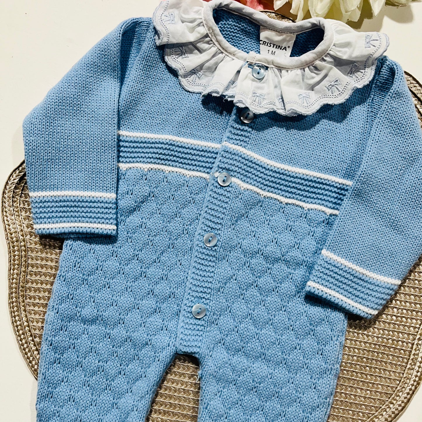 Conjunto Dinis em malha para bebé - 1,3 e 6M -Azul