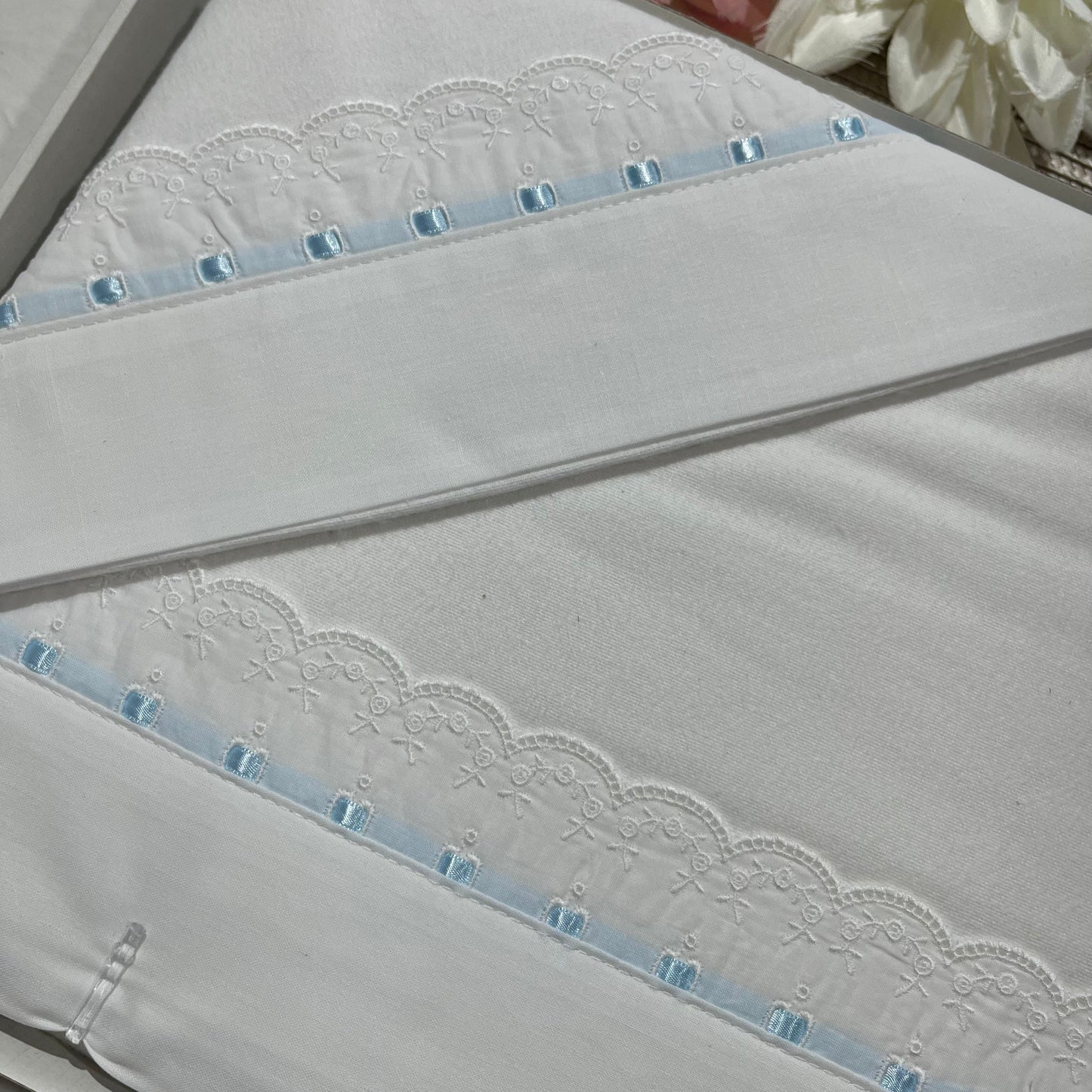 Jogo de lençóis em flanela para Cama de grades - Azul bebé