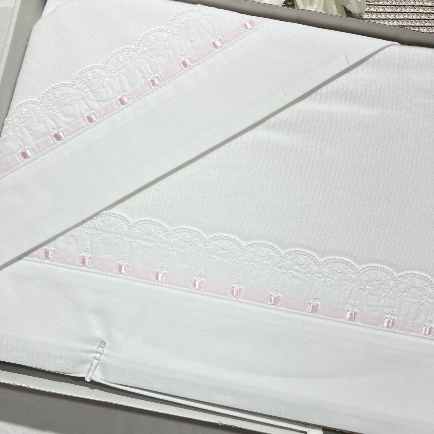 Jogo de lençóis em flanela para Cama de grades - Rosa bebé