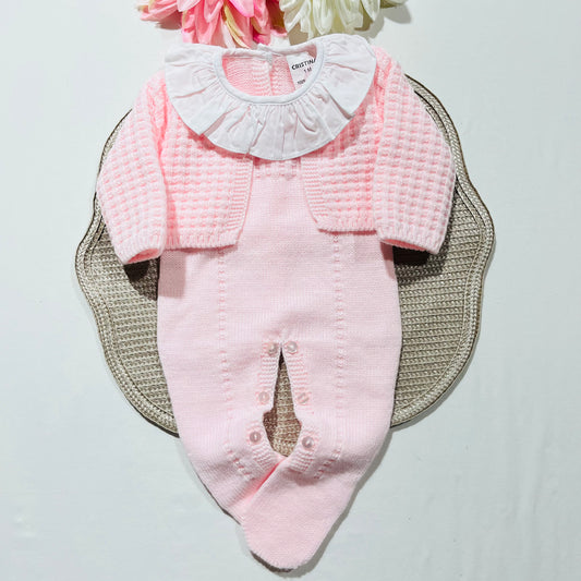 Conjunto Sofia em malha  para bebé - 1,3 e 6M - Rosa