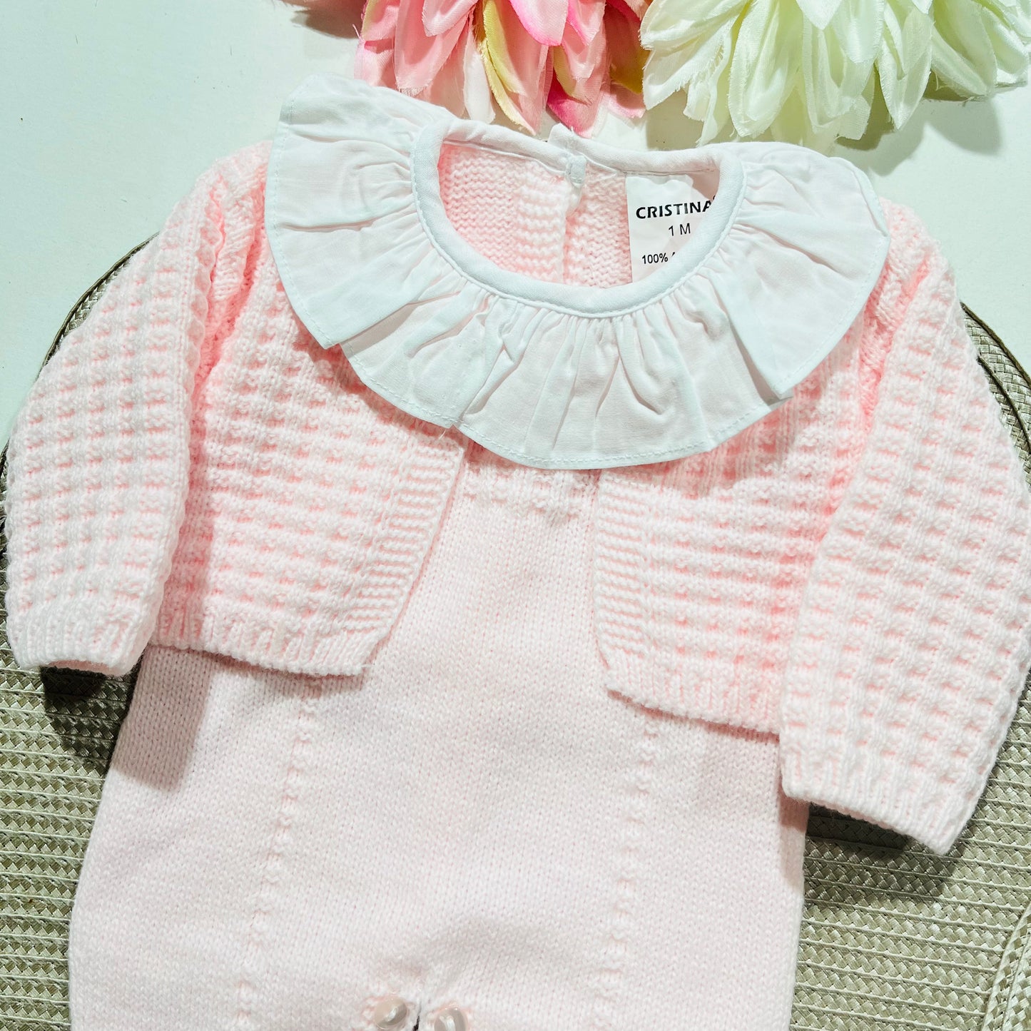 Conjunto Sofia em malha para bebé - 1,3 e 6M - Rosa