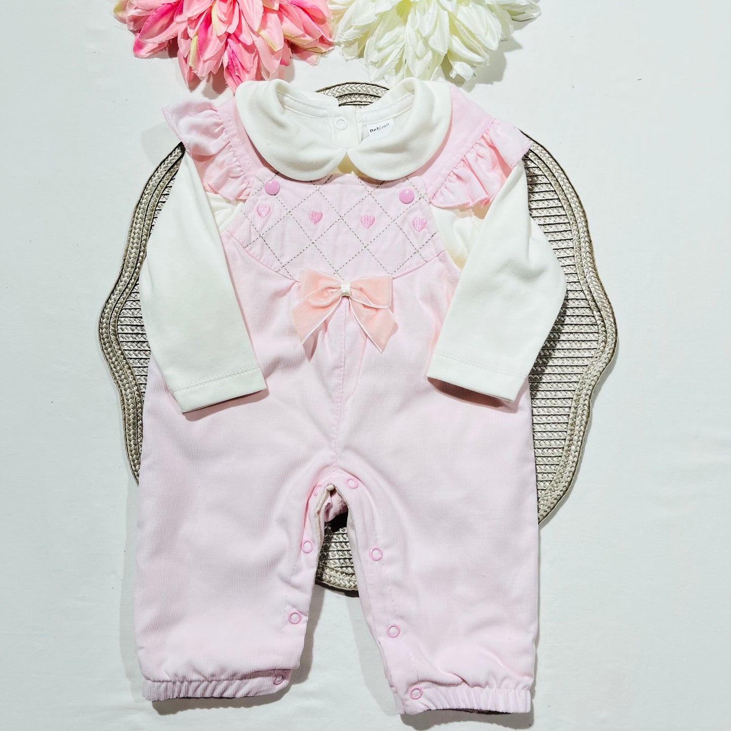 Conjunto jardineira e camisa para bebé - 3, 6 e 12M - Amor