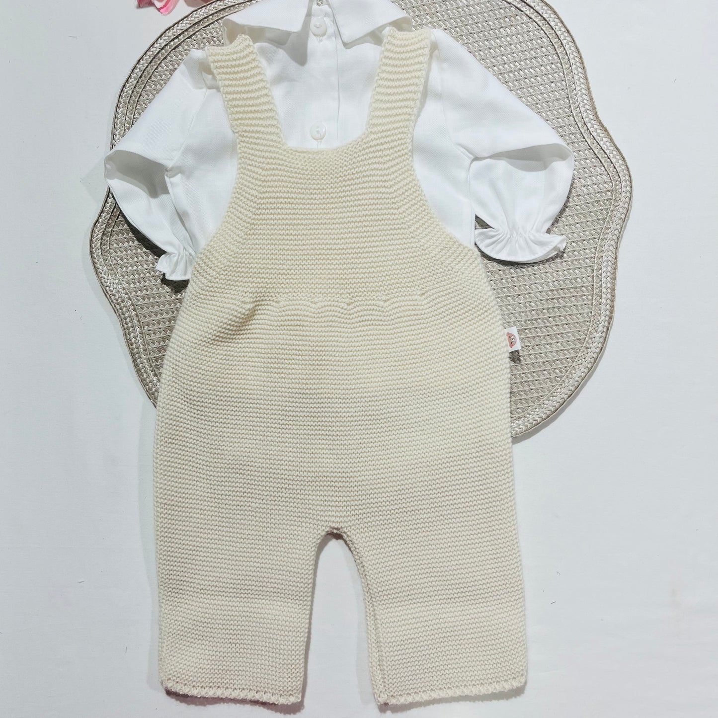 Conjunto de bebé menina em malha - 3 peças - 1/3M - Areia