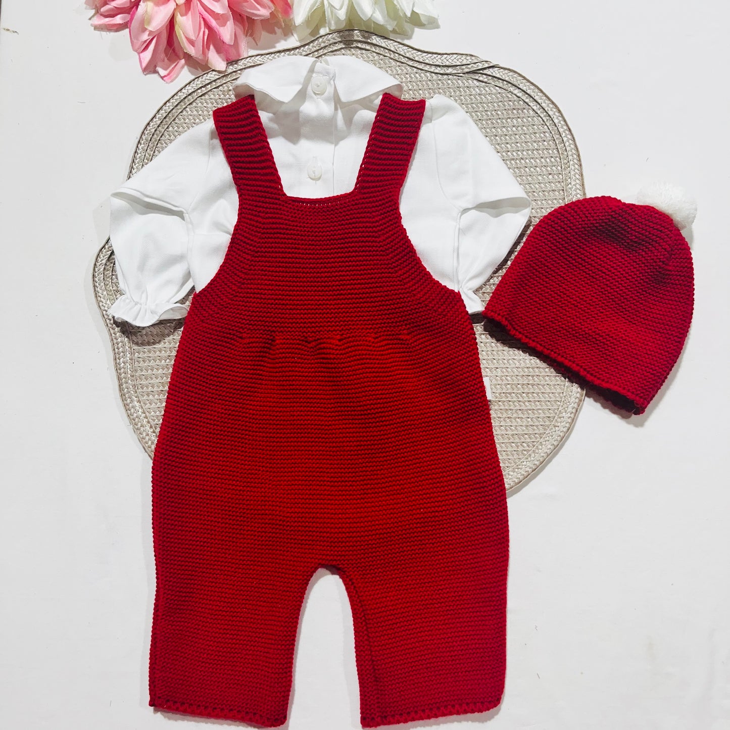 Conjunto de bebé menino em malha - 3 peças - 1/3M - Vermelho