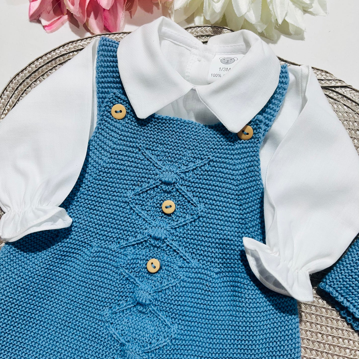 Conjunto de bebé menino em malha - 3 peças - 1/3M - Azul cobalto