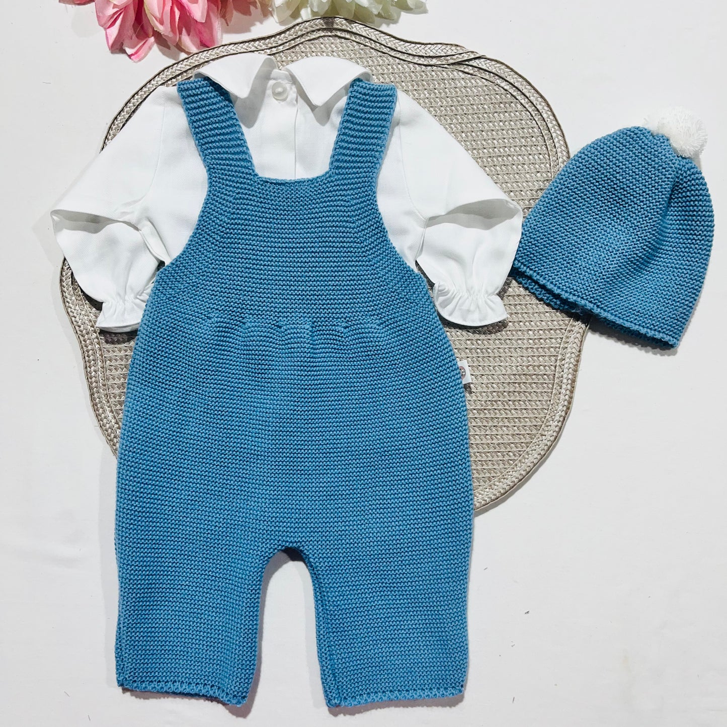 Conjunto de bebé menino em malha - 3 peças - 1/3M - Azul cobalto
