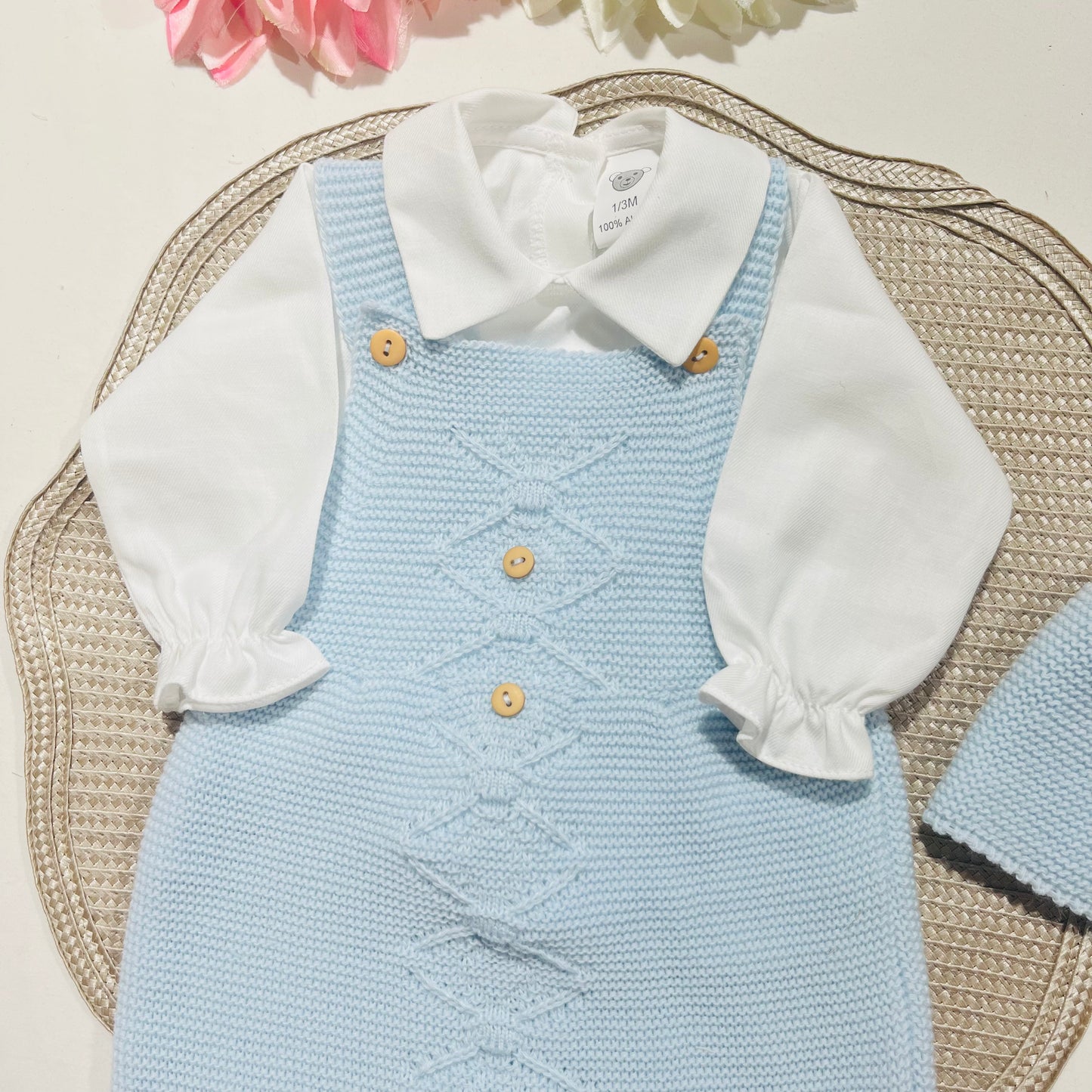 Conjunto de bebé menino em malha - 3 peças - 1/3M - Azul bebé