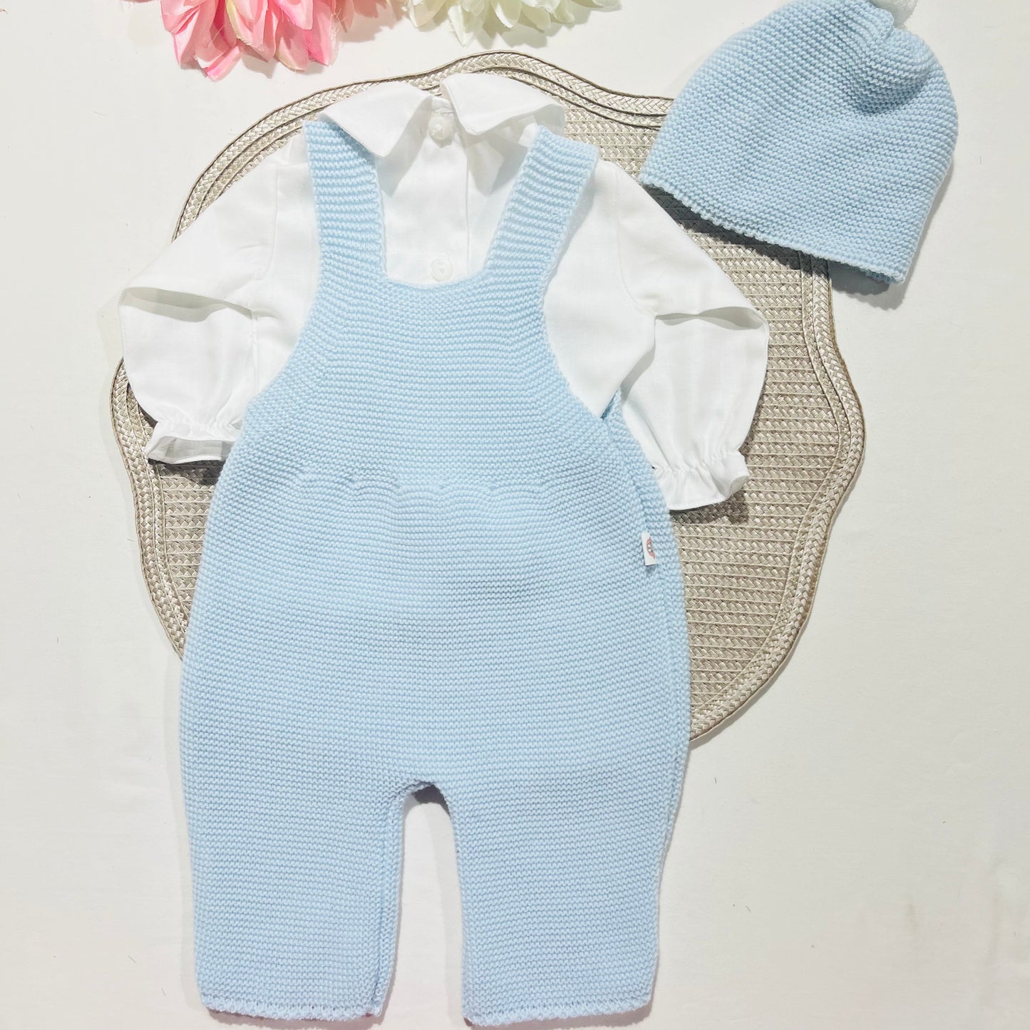 Conjunto de bebé menino em malha - 3 peças - 1/3M - Azul bebé