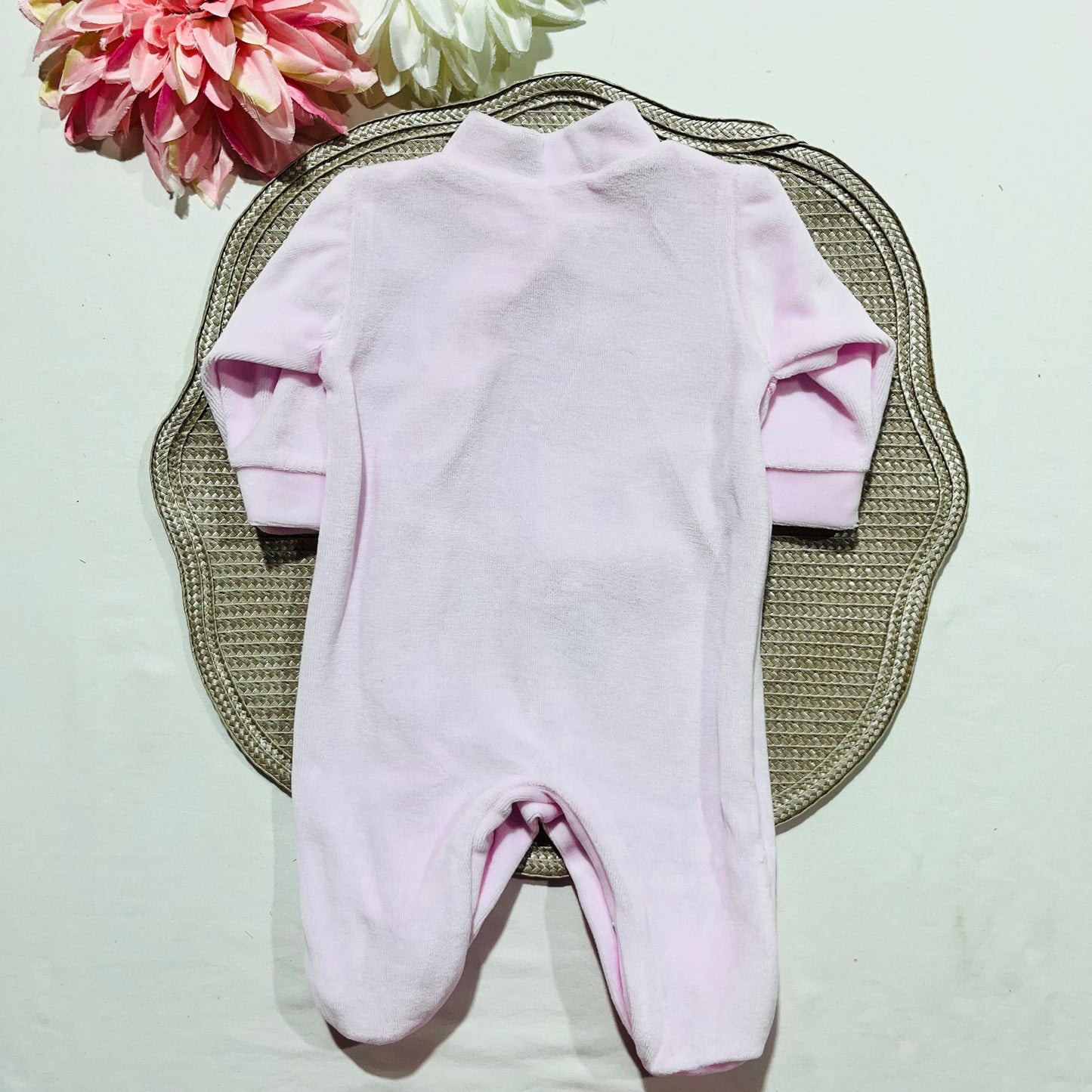 Primeira roupinha em veludo para recém-nascido - Rosa bebé - Nuvem