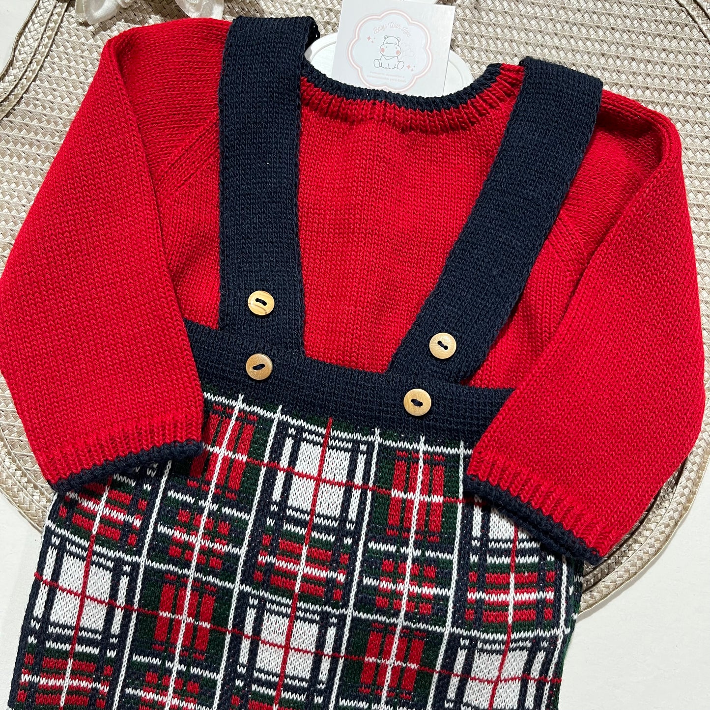 Conjunto xadrez para bebé em malha - 1/3M e 3/6M - Vermelho