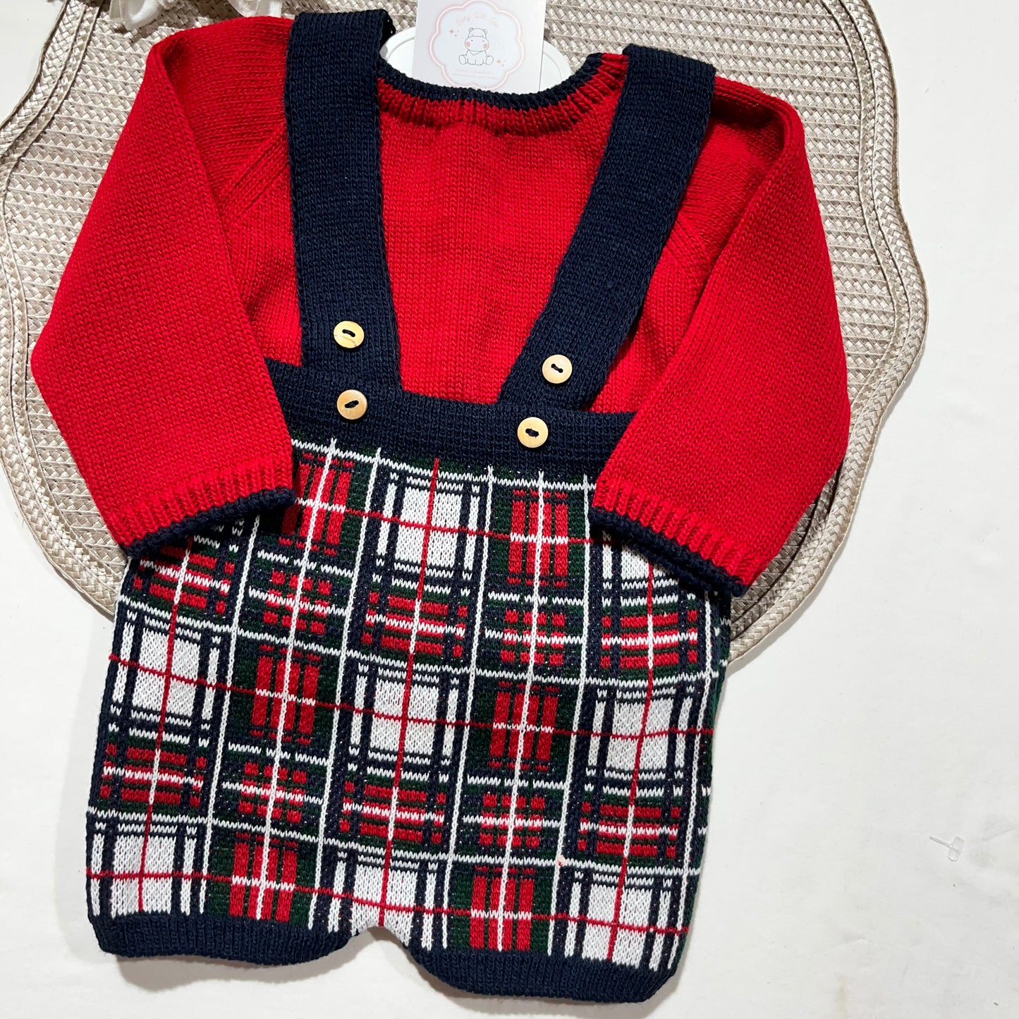 Conjunto xadrez para bebé em malha - 1/3M e 3/6M - Vermelho