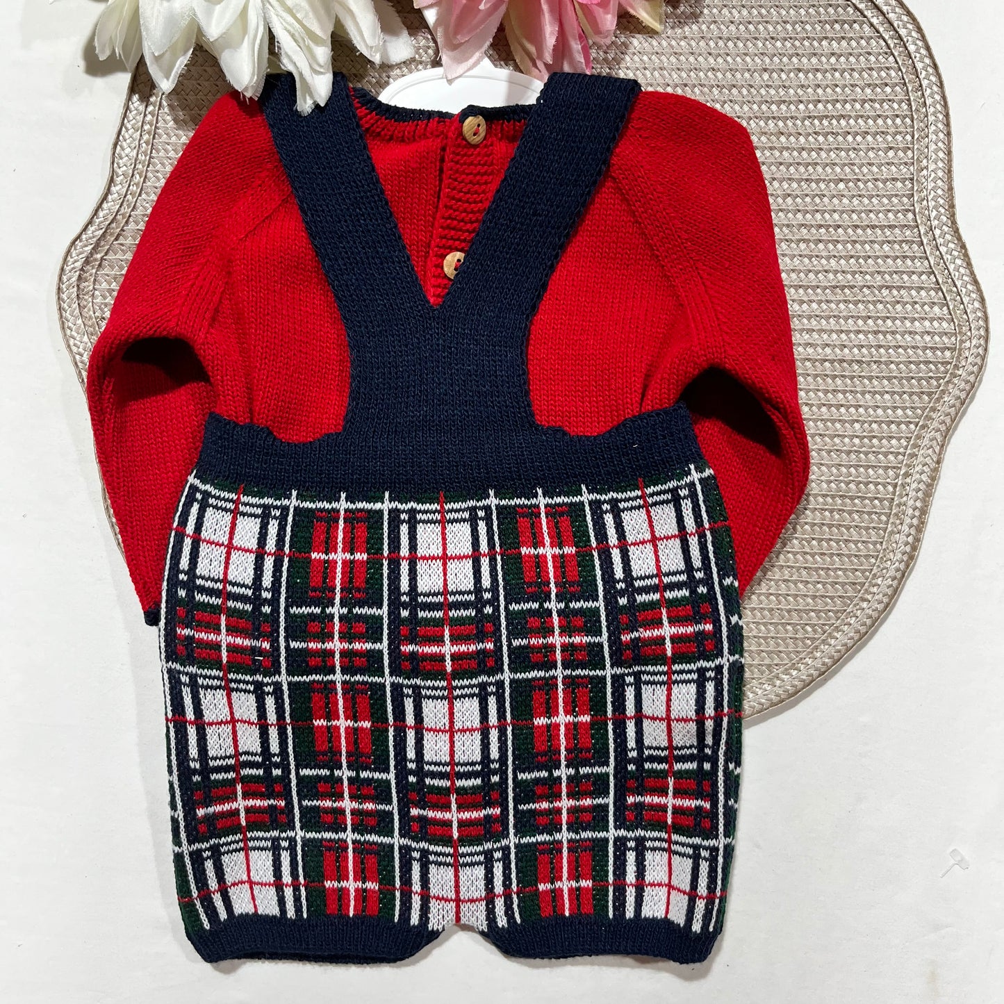 Conjunto xadrez para bebé em malha - 1/3M e 3/6M - Vermelho